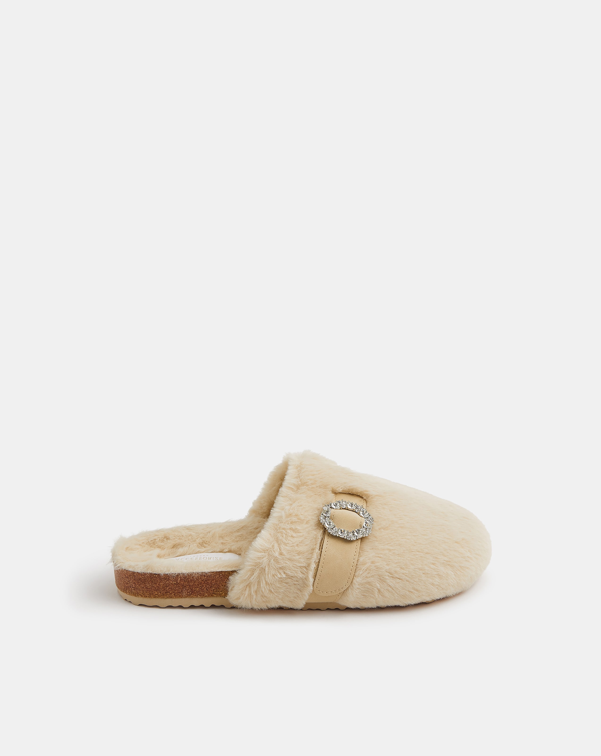 New In - Accessorize Buckle Faux Fur Slippers