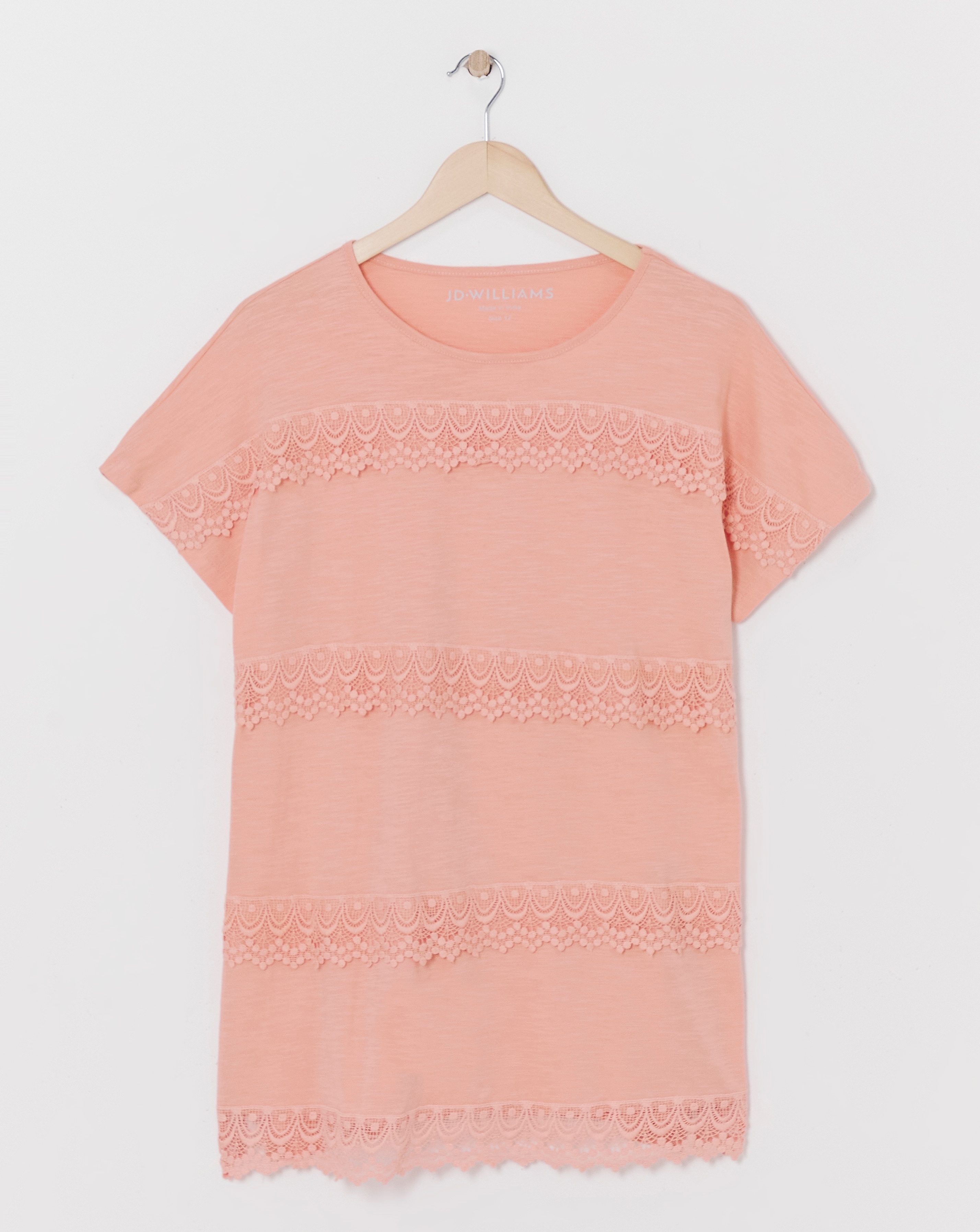 Pink Lace Trim Short Sleeve Longline Top