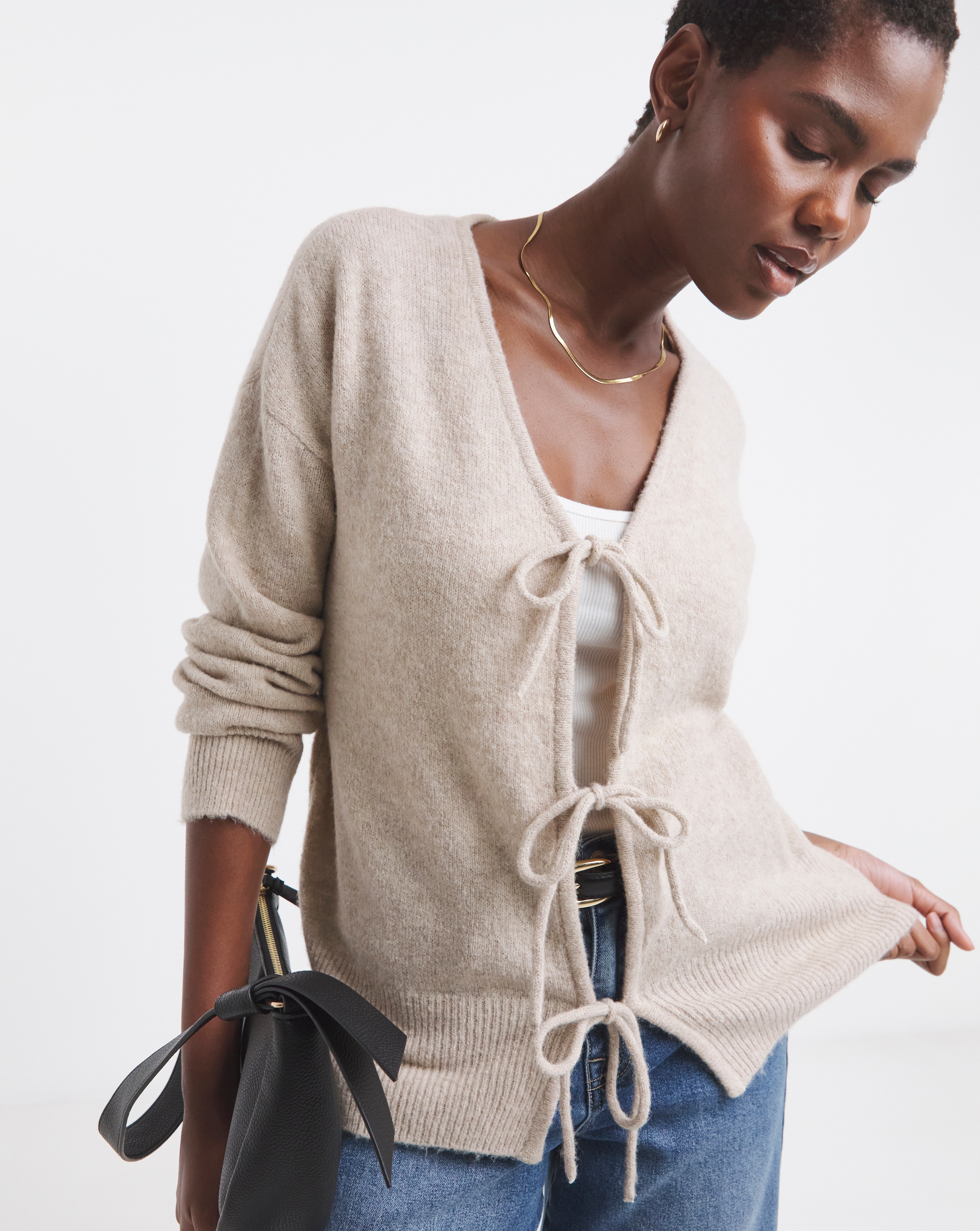 SPONGE TIE FRONT CARDIGAN