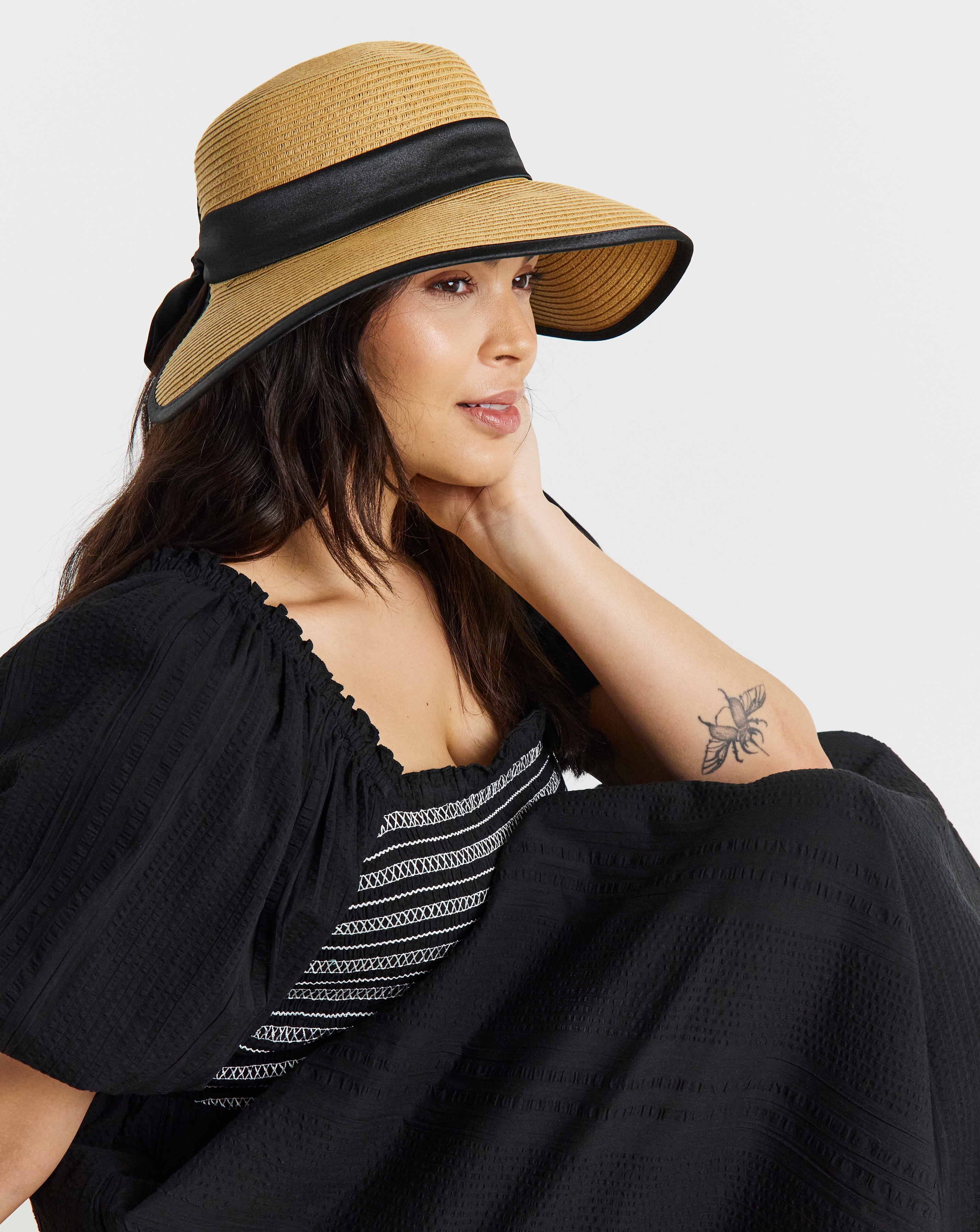 Wide Brim Satin Tie Bow Hat