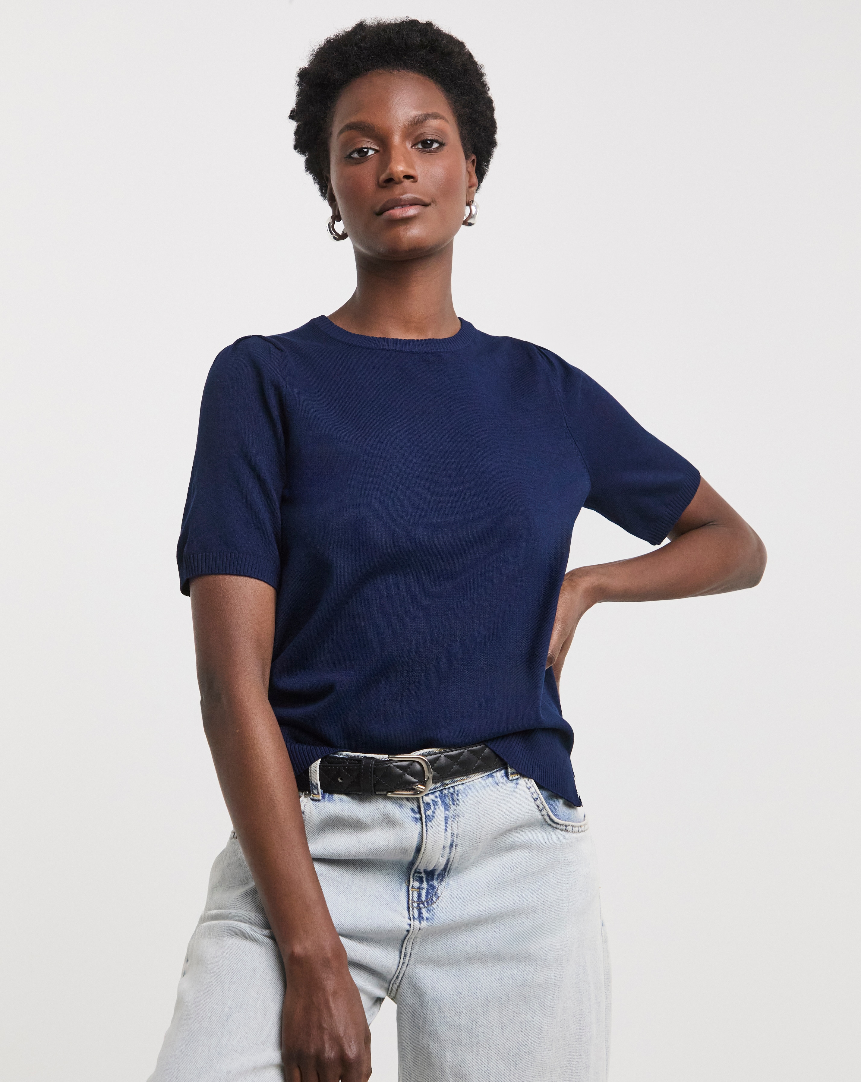 CREW NECK SHORT PUFF SLEEVE JUMPER