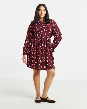 Simply Be Burgundy Heart Print Supersoft Skater Dress
