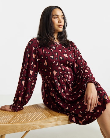 Simply Be Burgundy Heart Print Supersoft Skater Dress