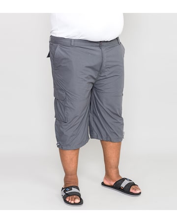 D555 Big & Tall Mason Elasticated Waist Drawcord Cargo Capri Pant - Grey