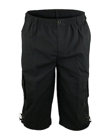 D555 Big & Tall Mason Elasticated Waist Drawcord Cargo Capri Pant - Black