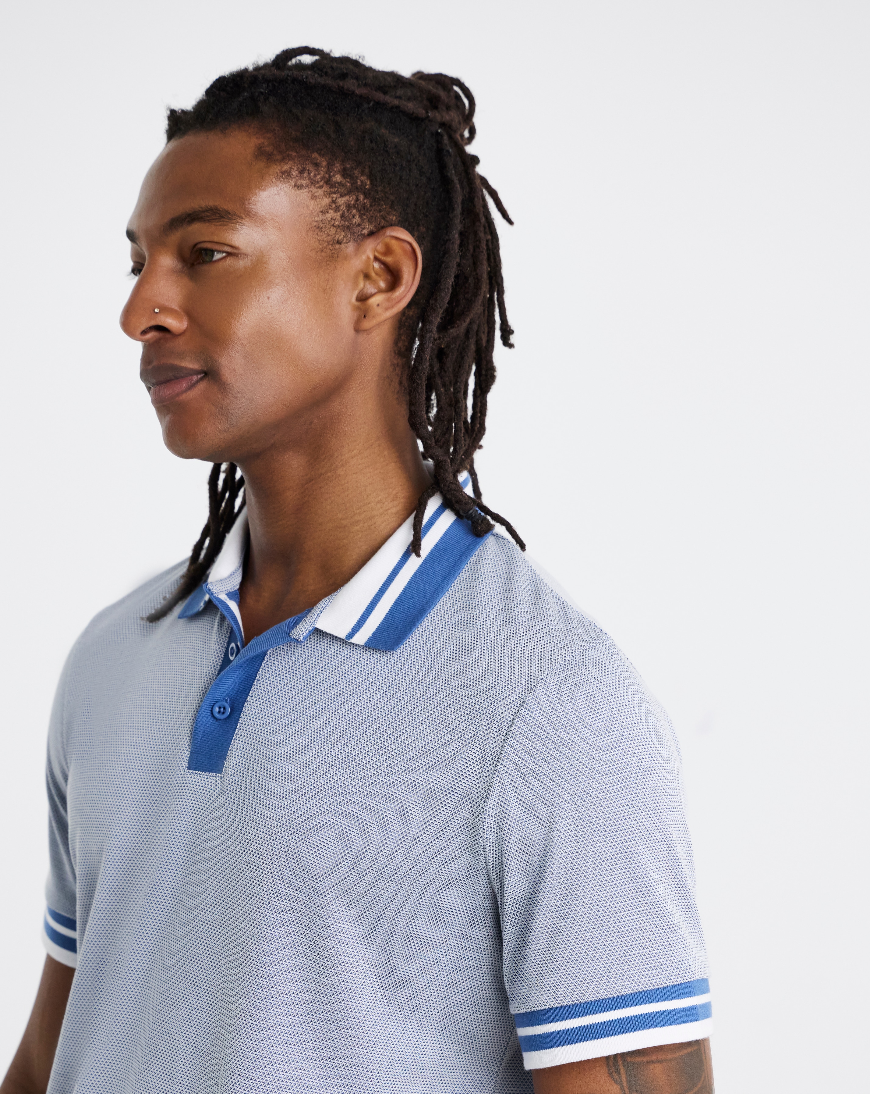 New In - Tipped Jacquard Pique Polo Shirt Long