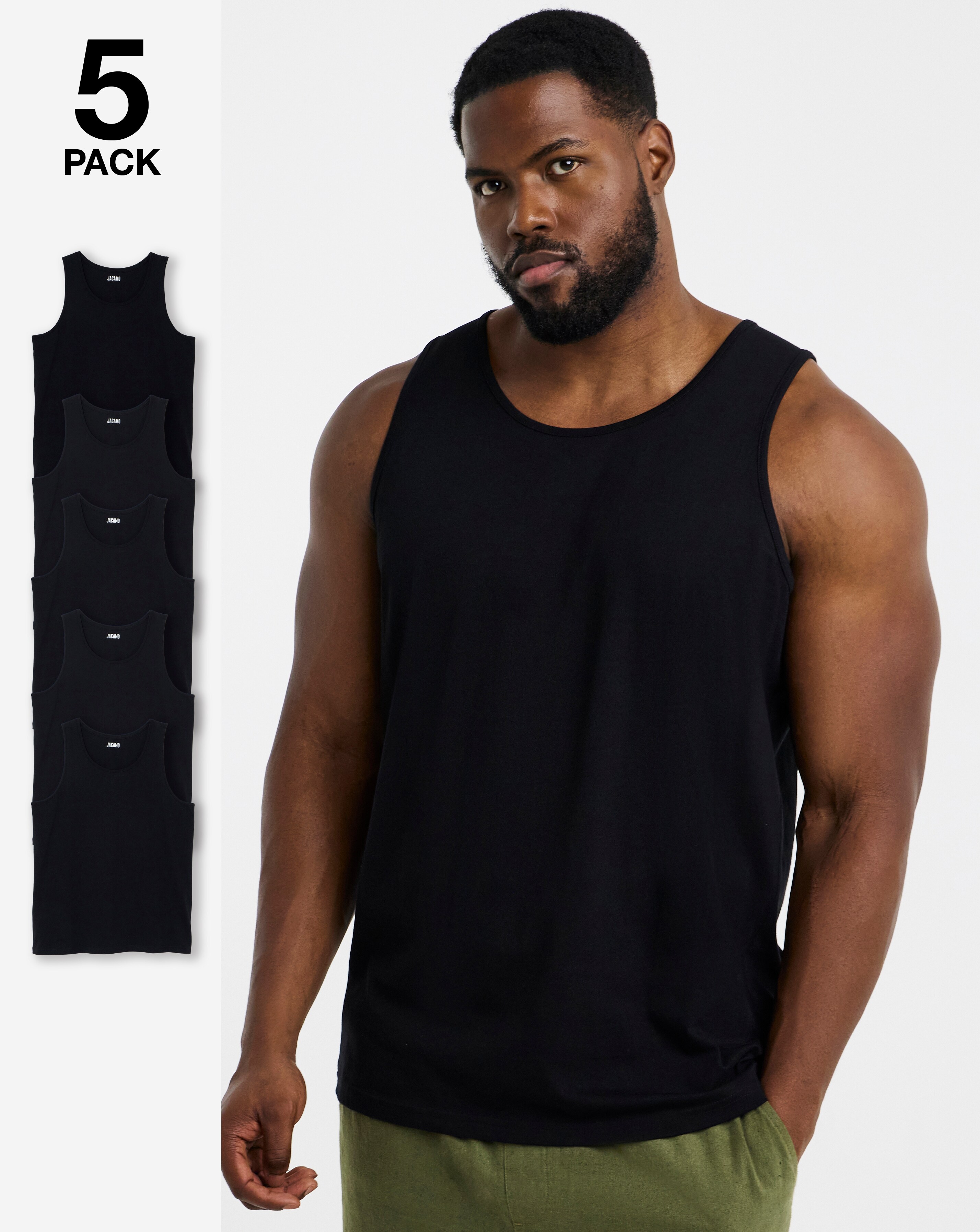 New In - 5 Pack Pure Cotton Black Vests Long