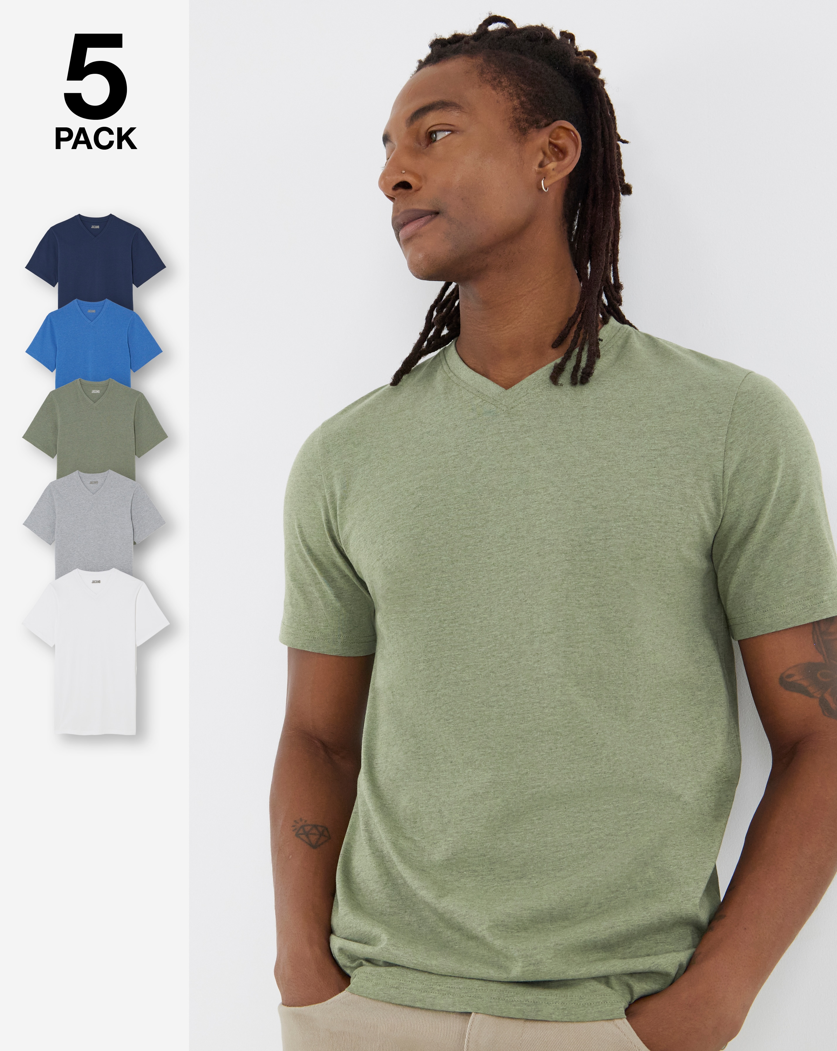 New In - 5 Pack V Neck T-Shirts Long - Marl
