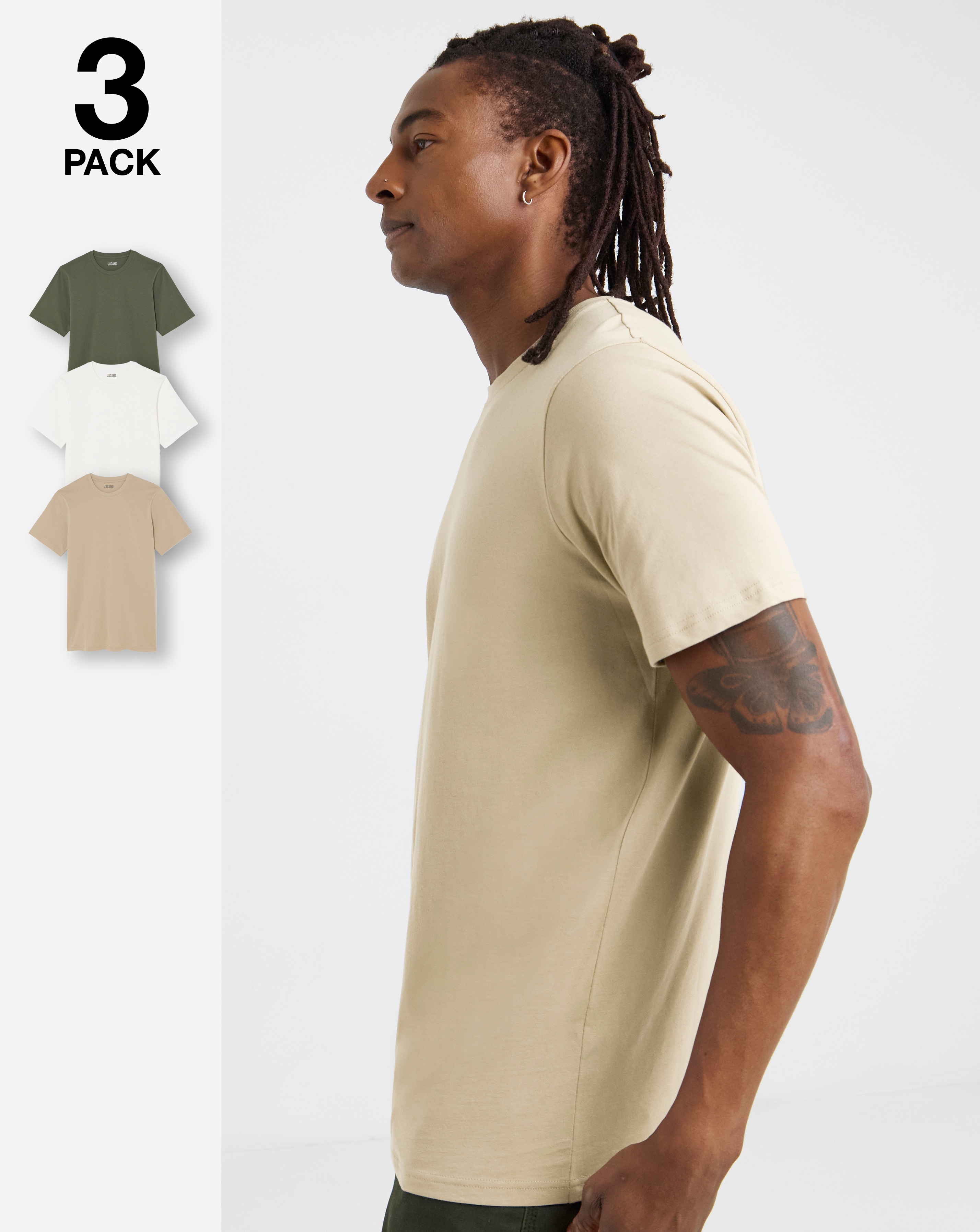 New In - 3 Pack Crew Neck T-Shirts Long - Neutral