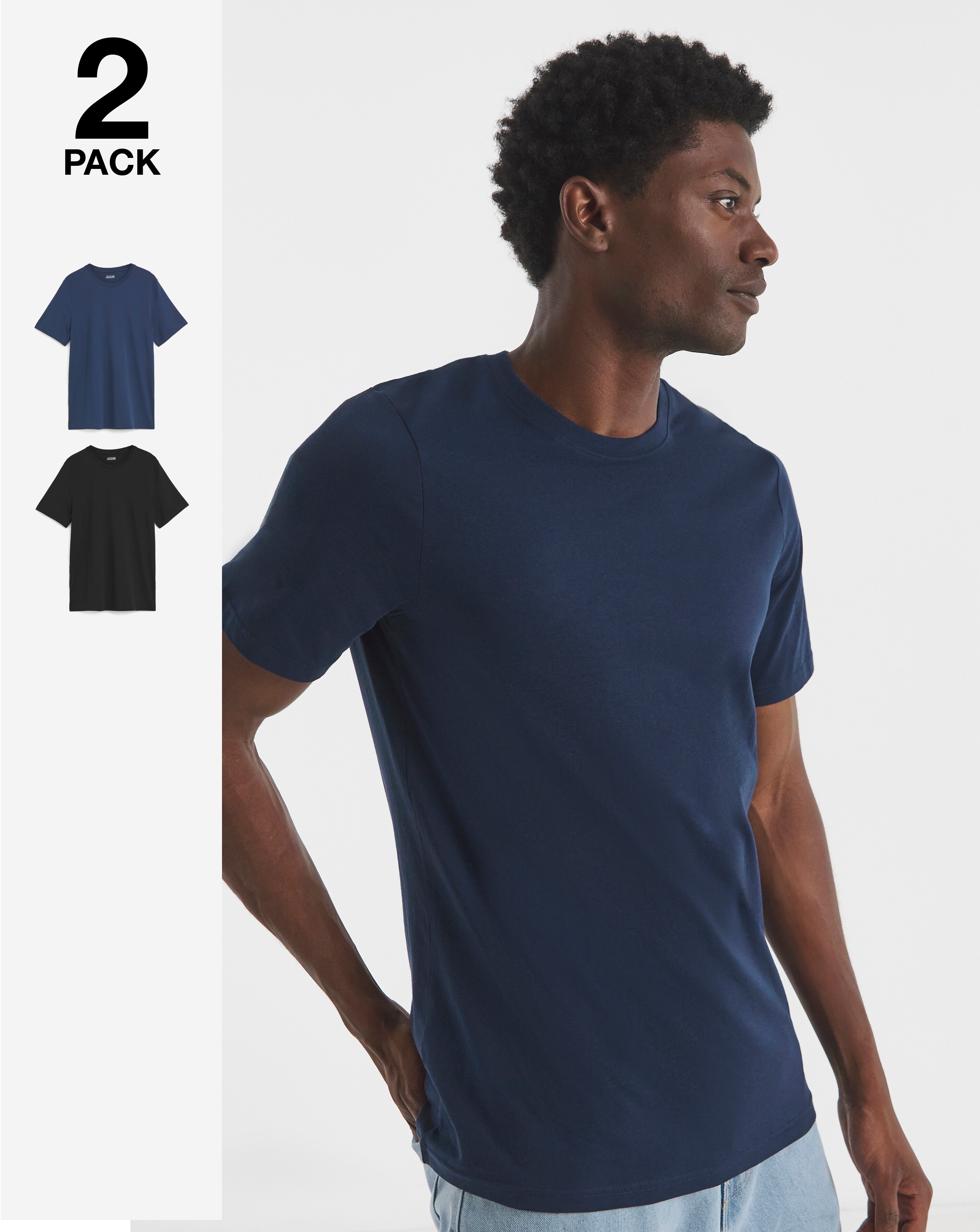 2 Pack T-Shirts Long Length- Black/Navy