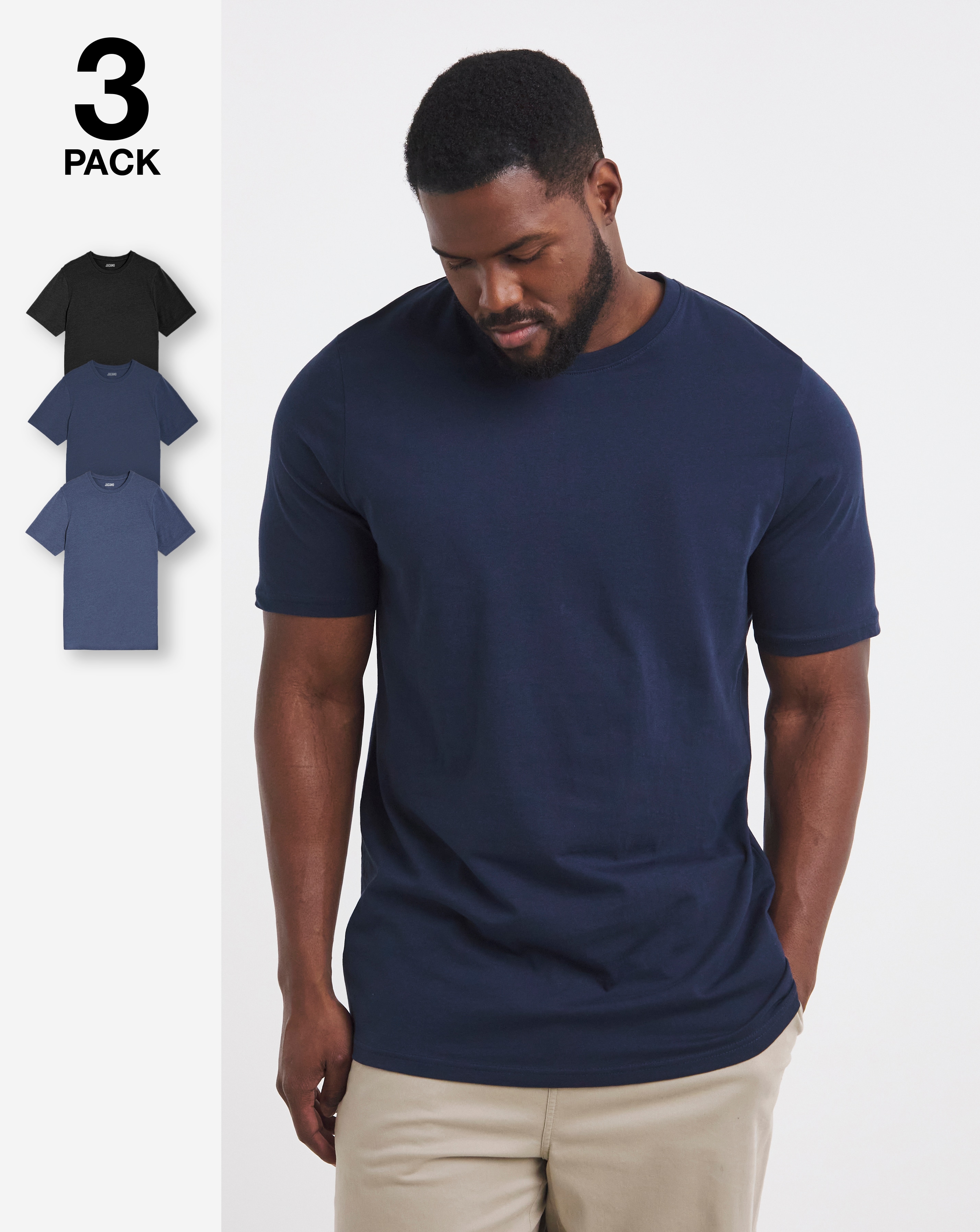 3 Pack T-Shirts- Black/Navy/Denim