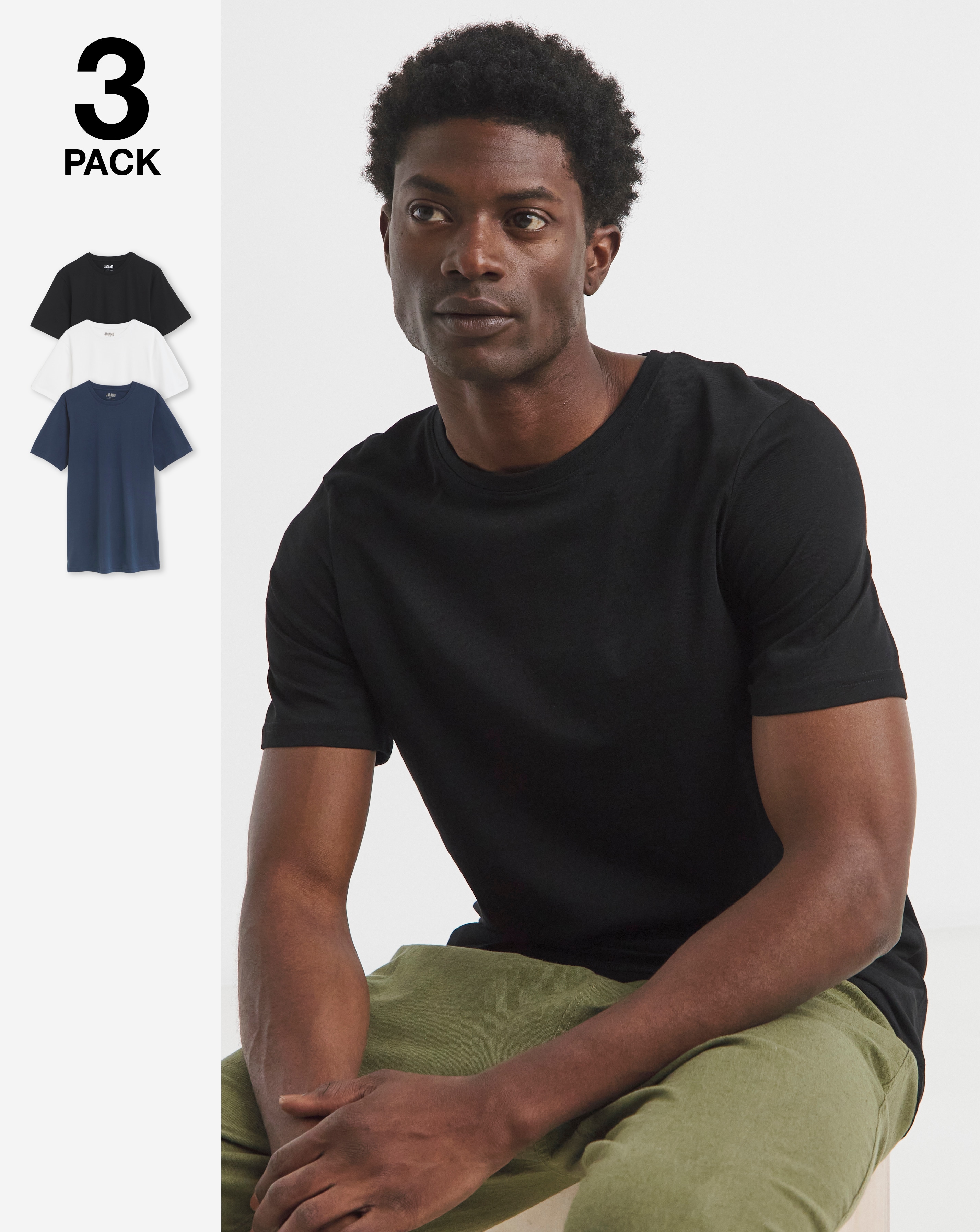 3Pk Multi Crew Neck T-Shirts Long Length