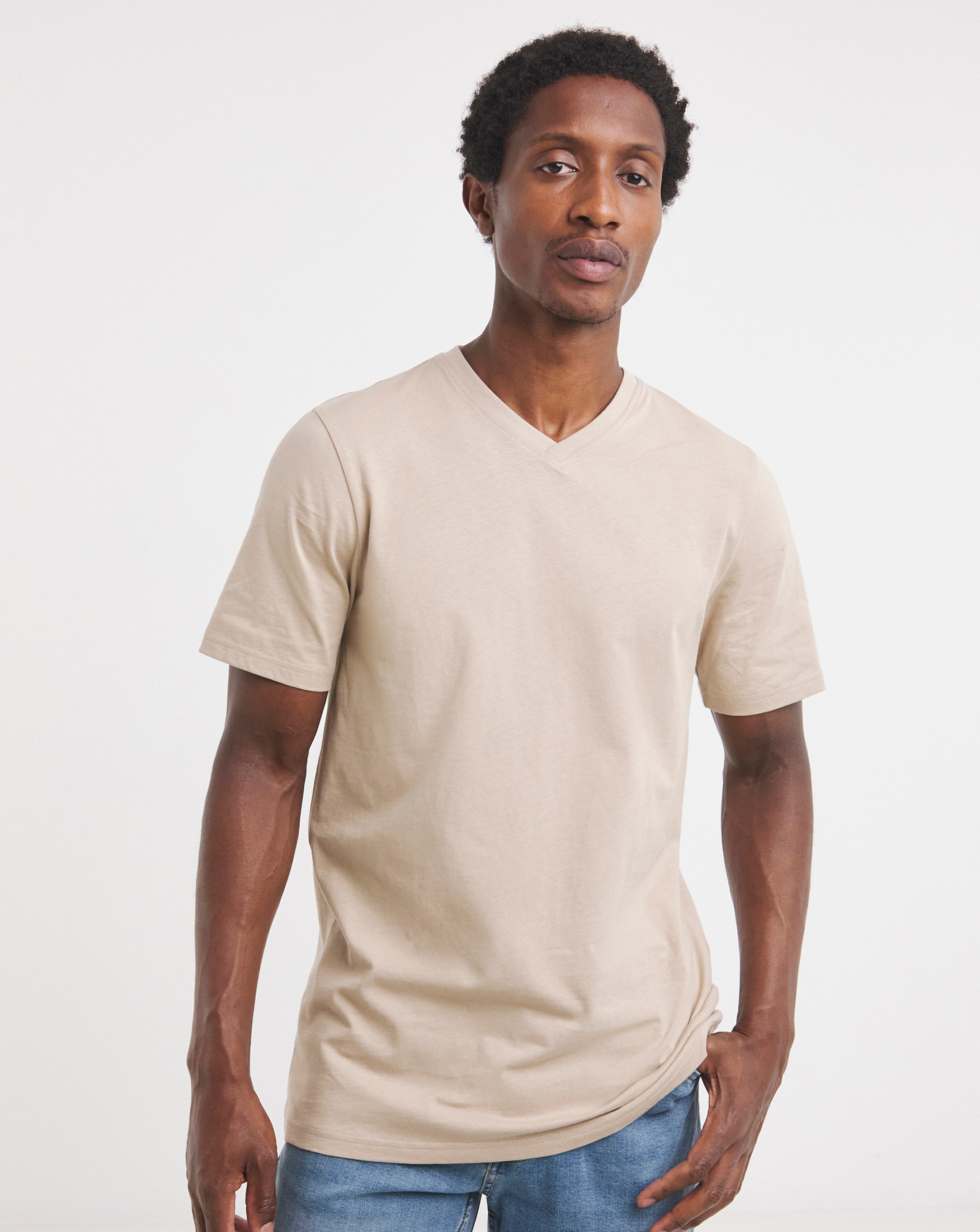 Pure Cotton V Neck T-Shirt Long