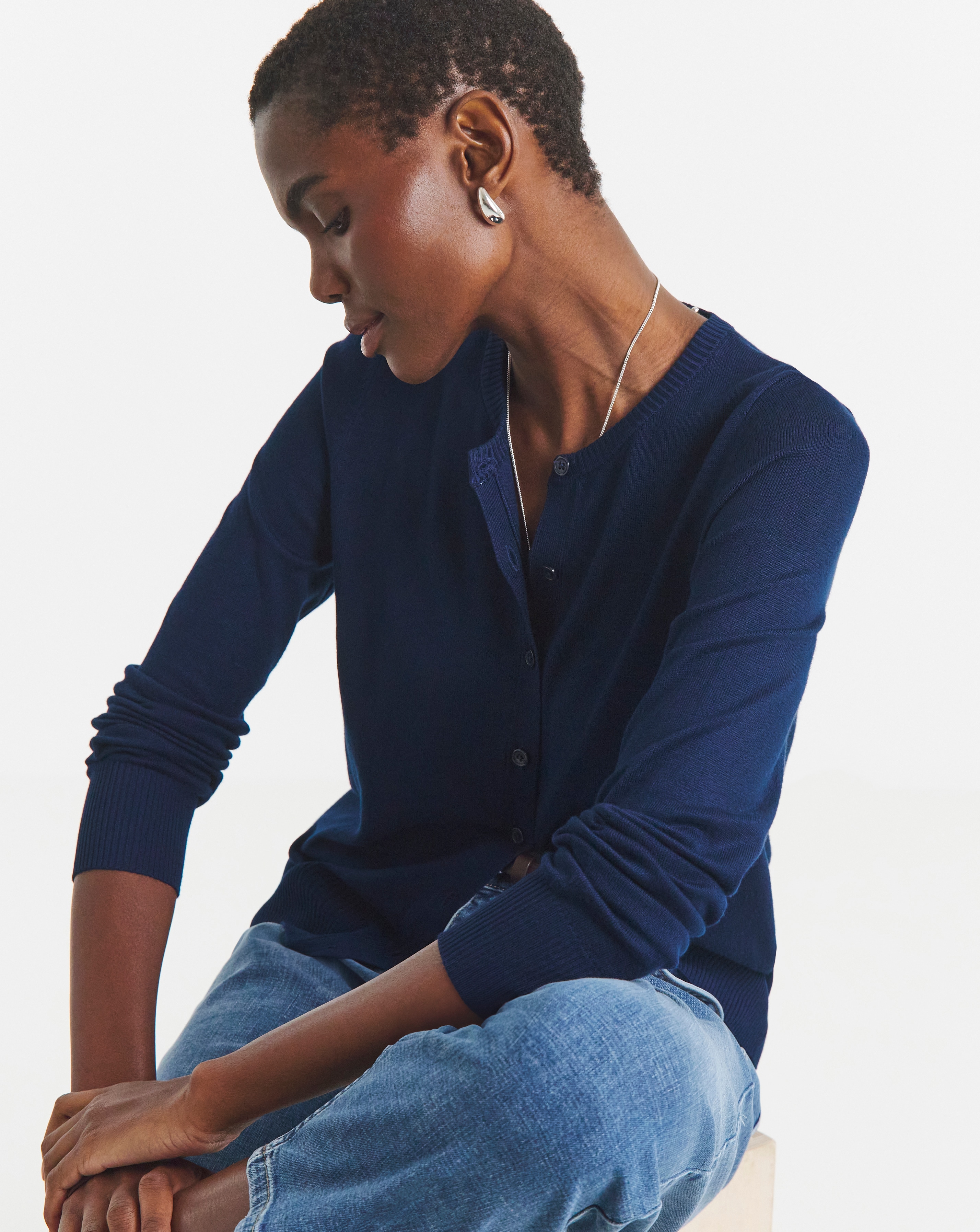 Navy Crew Neck Cardigan