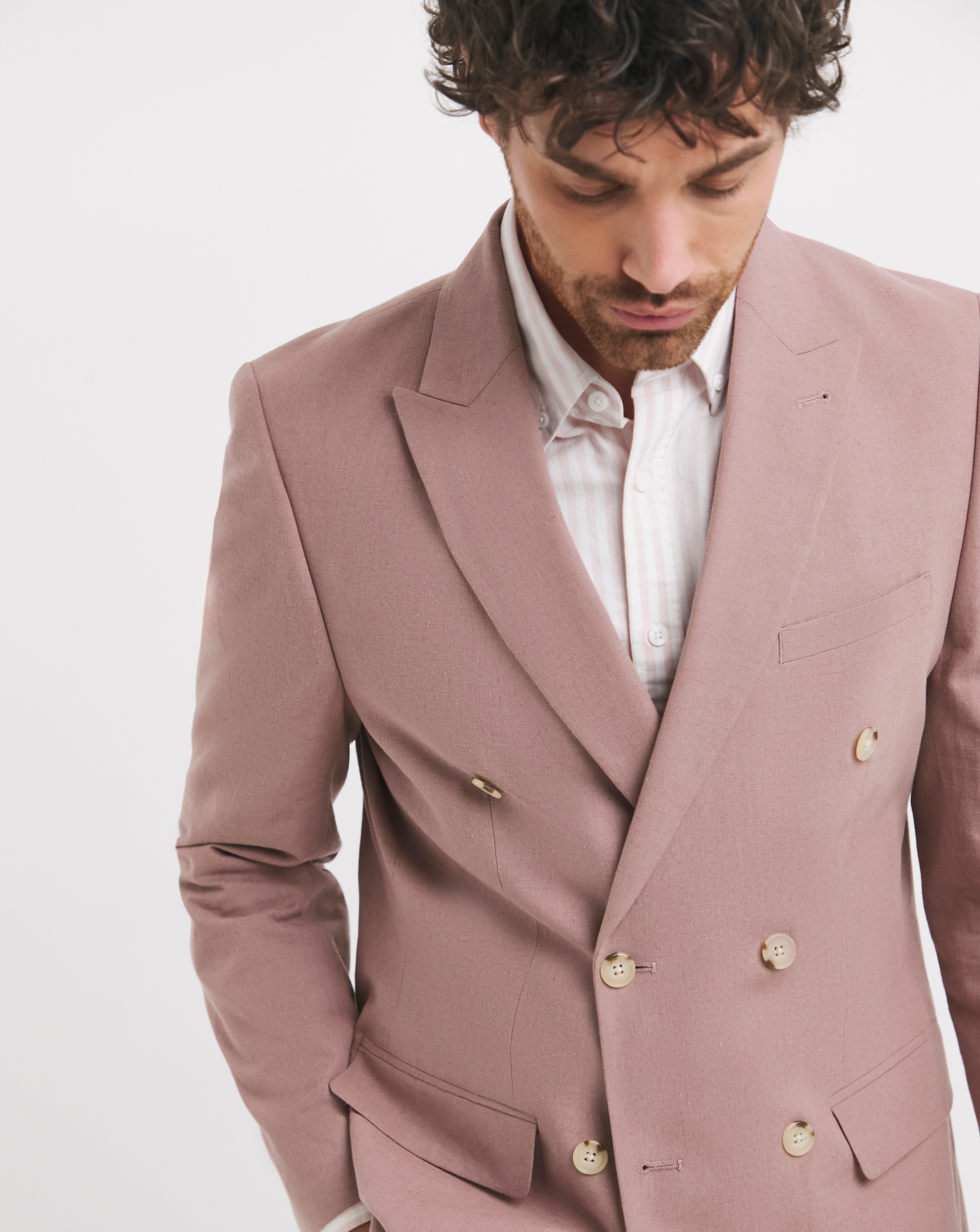 Linen Blend Double Breasted Suit Jacket