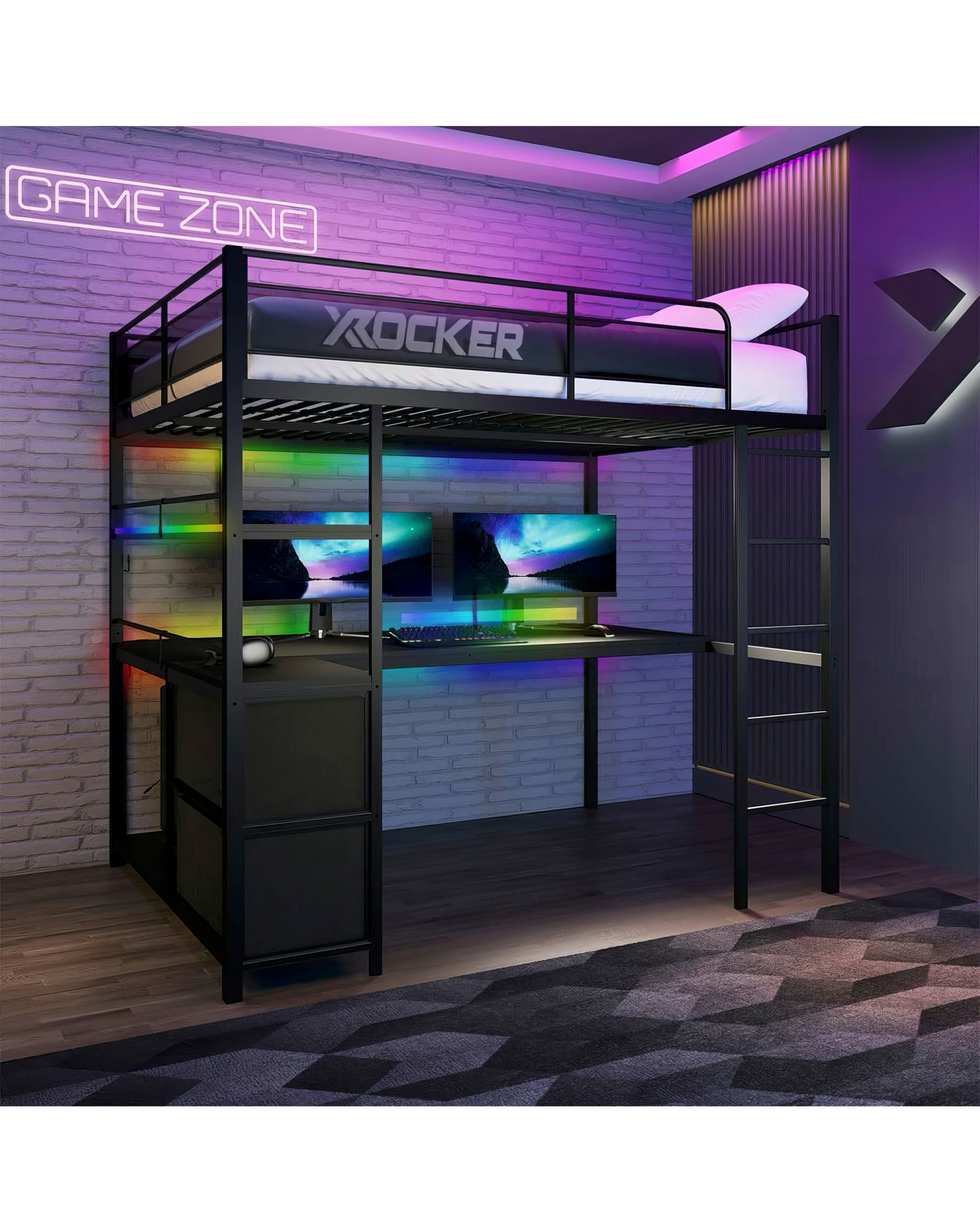 X Rocker Double High Sleeper Bed