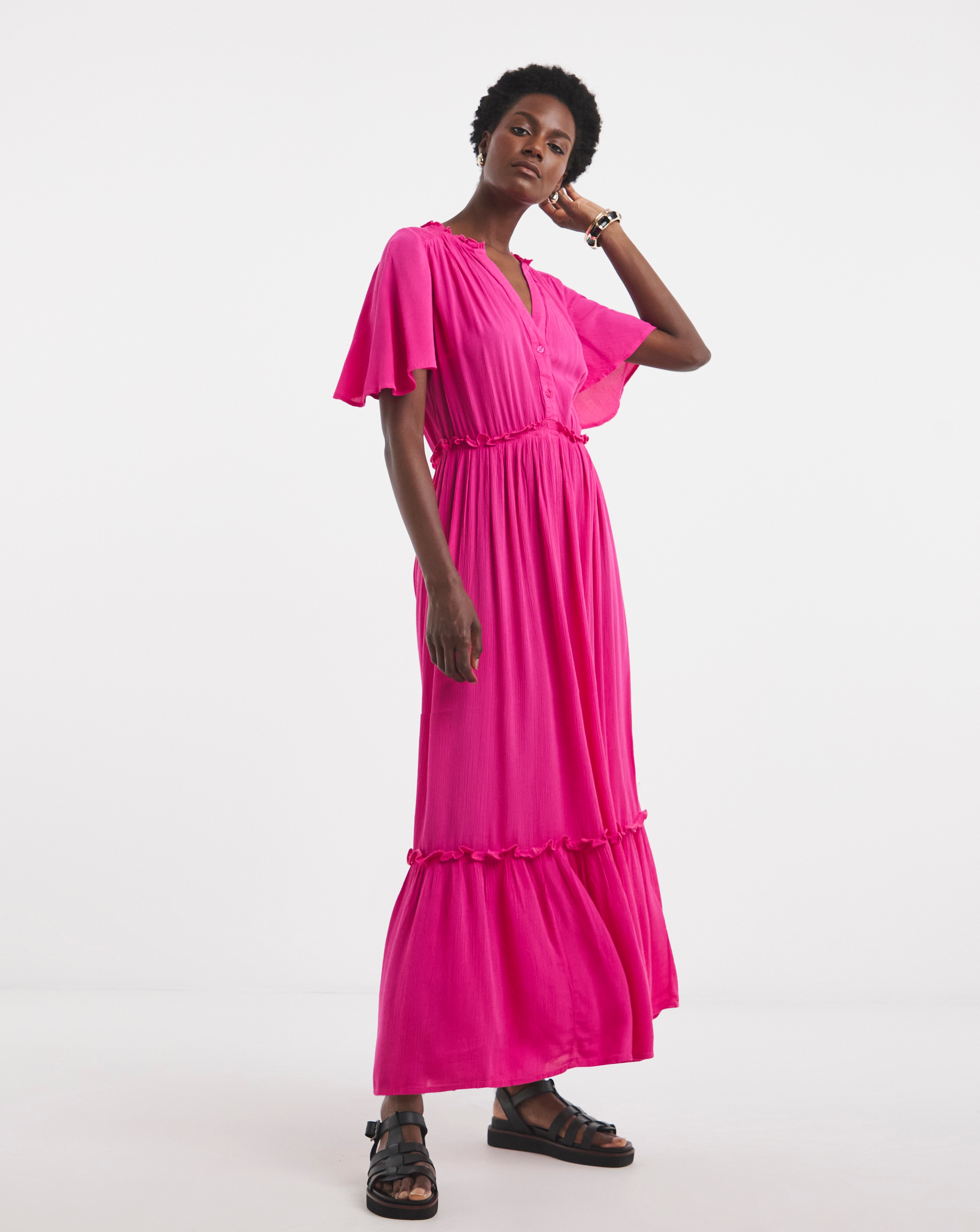 Crinkle Angel Sleeve Maxi Dress