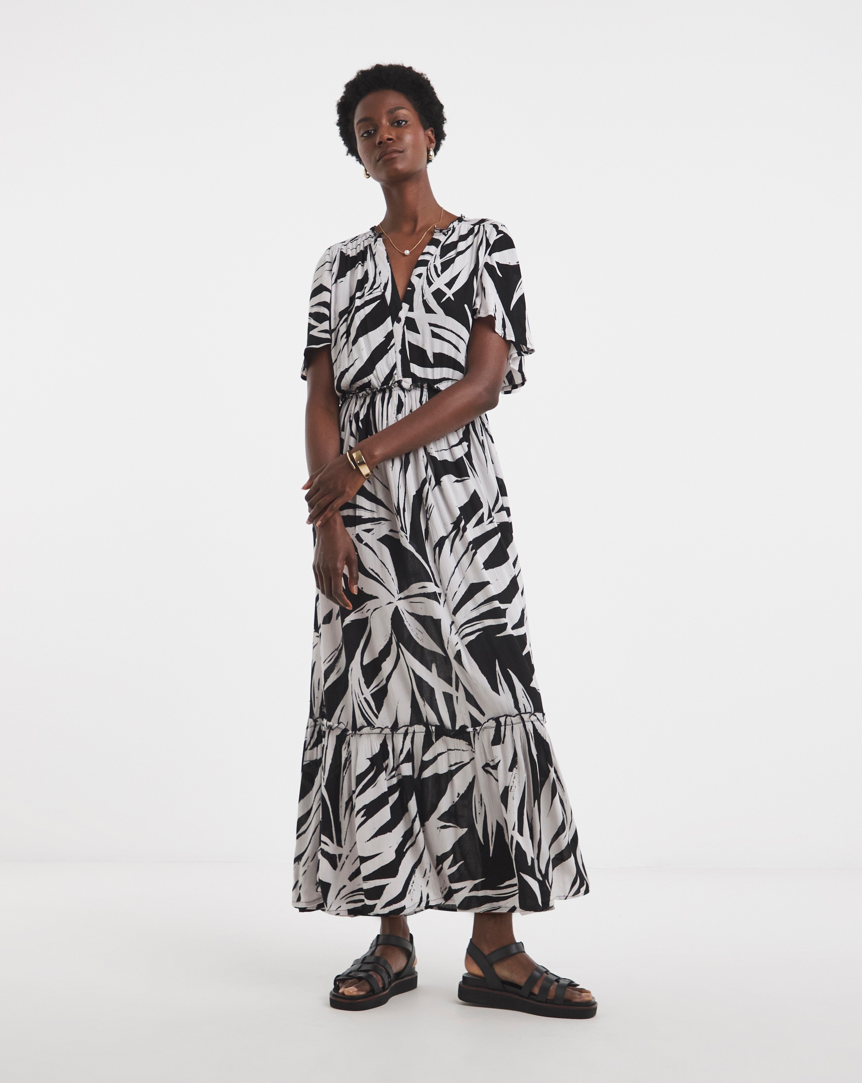 Crinkle Angel Sleeve Maxi Dress