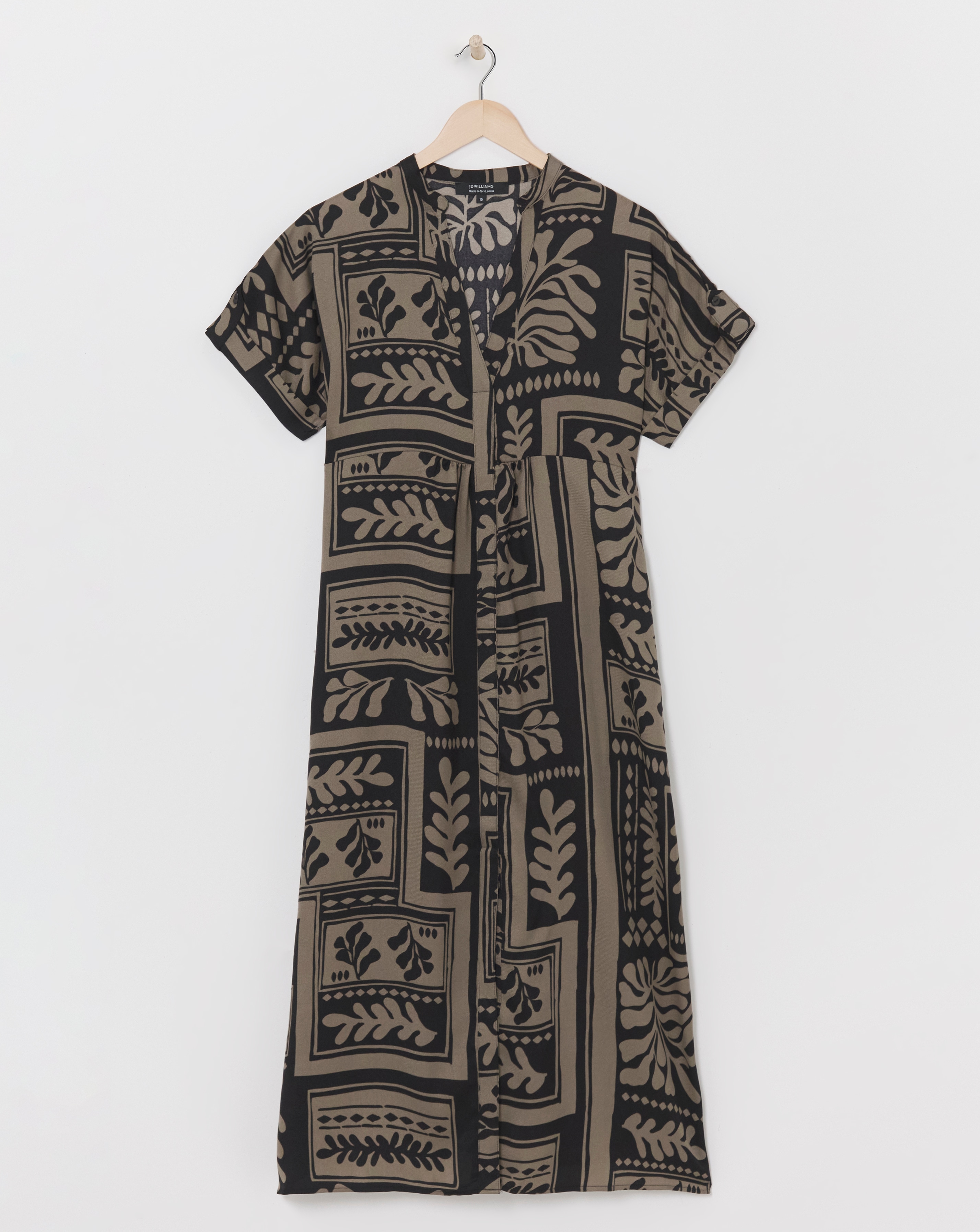 Collarless Smock Midi Dress