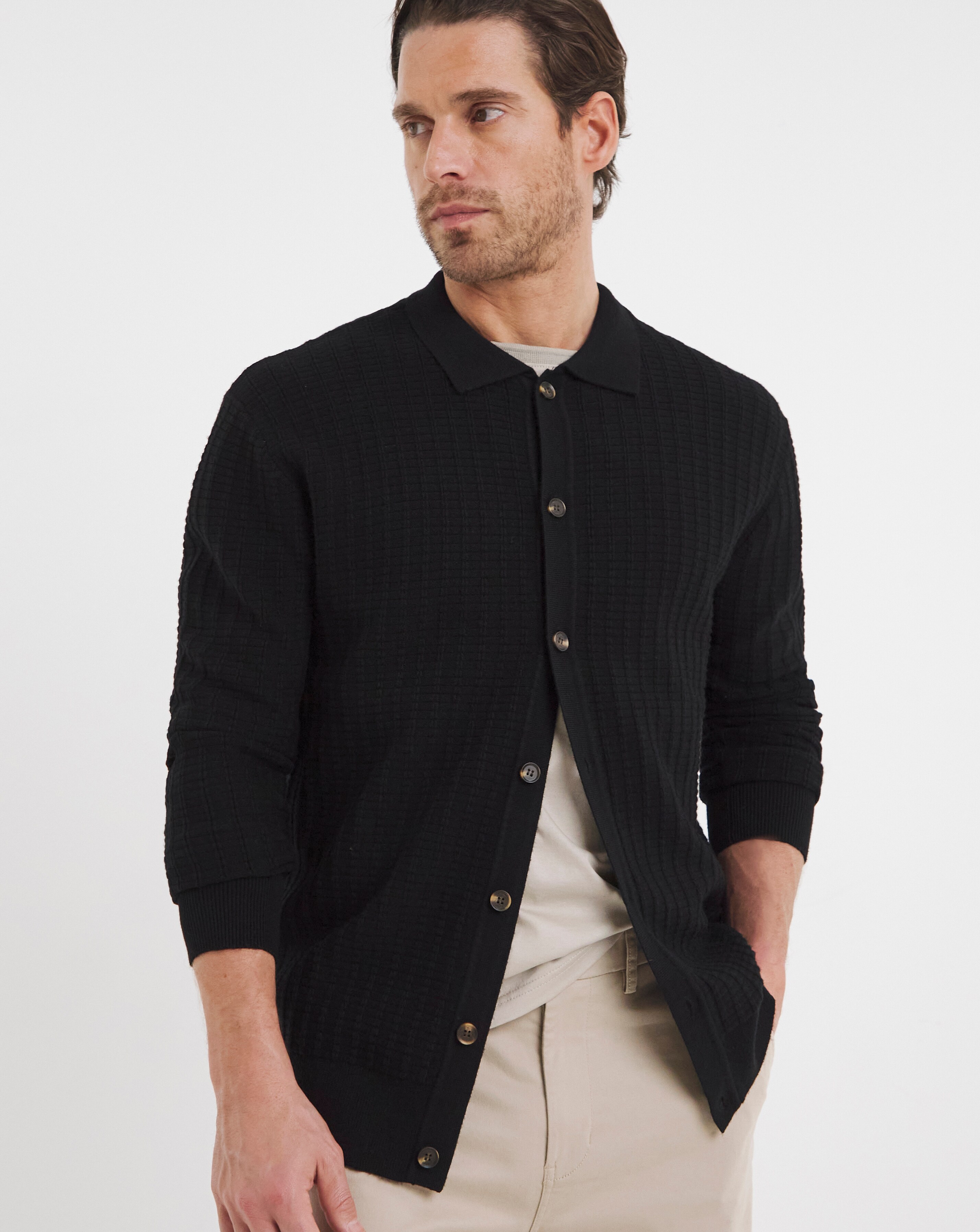 Soft Touch Textured Collared Cardigan