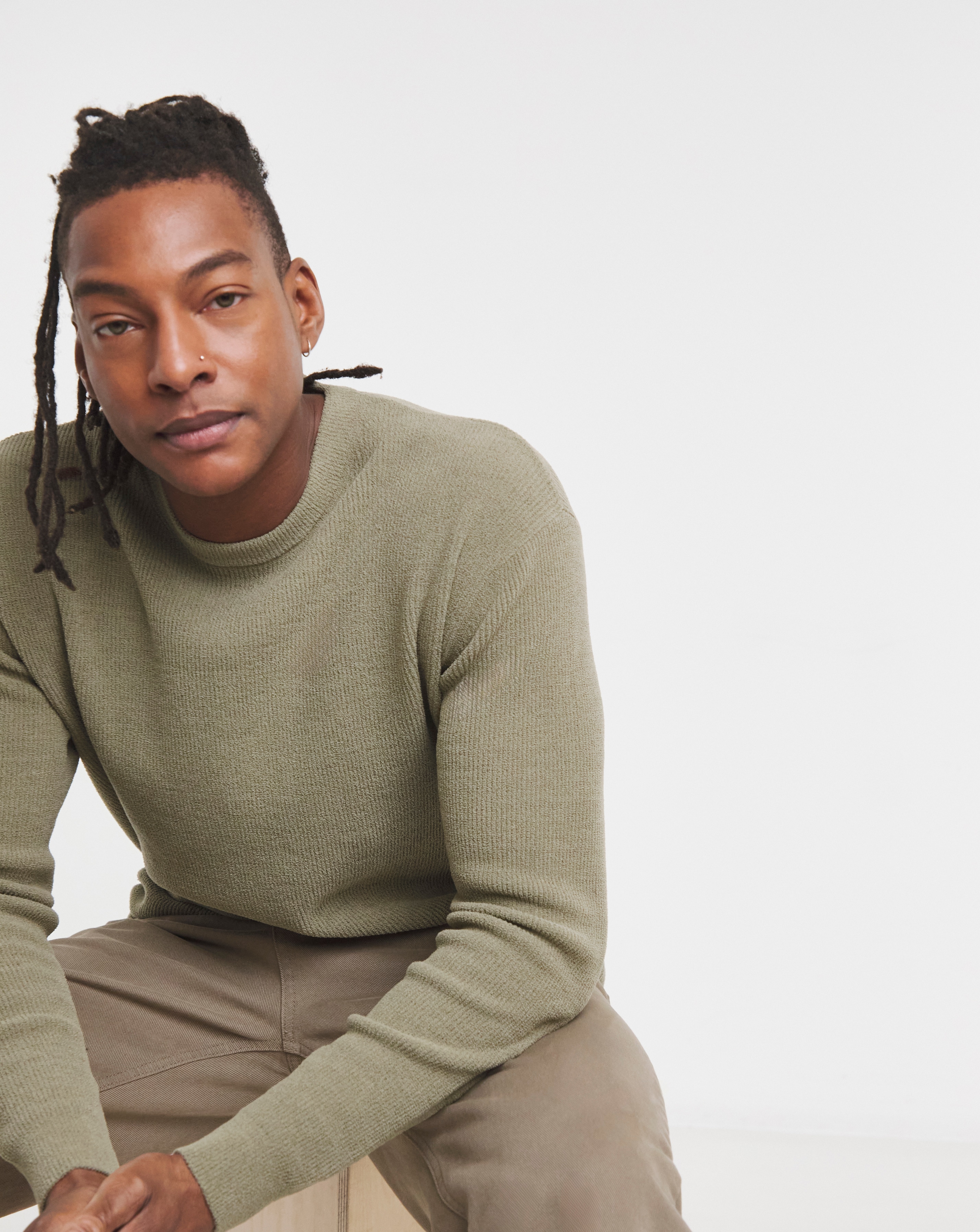 Olive Knitted Crew Neck Jumper