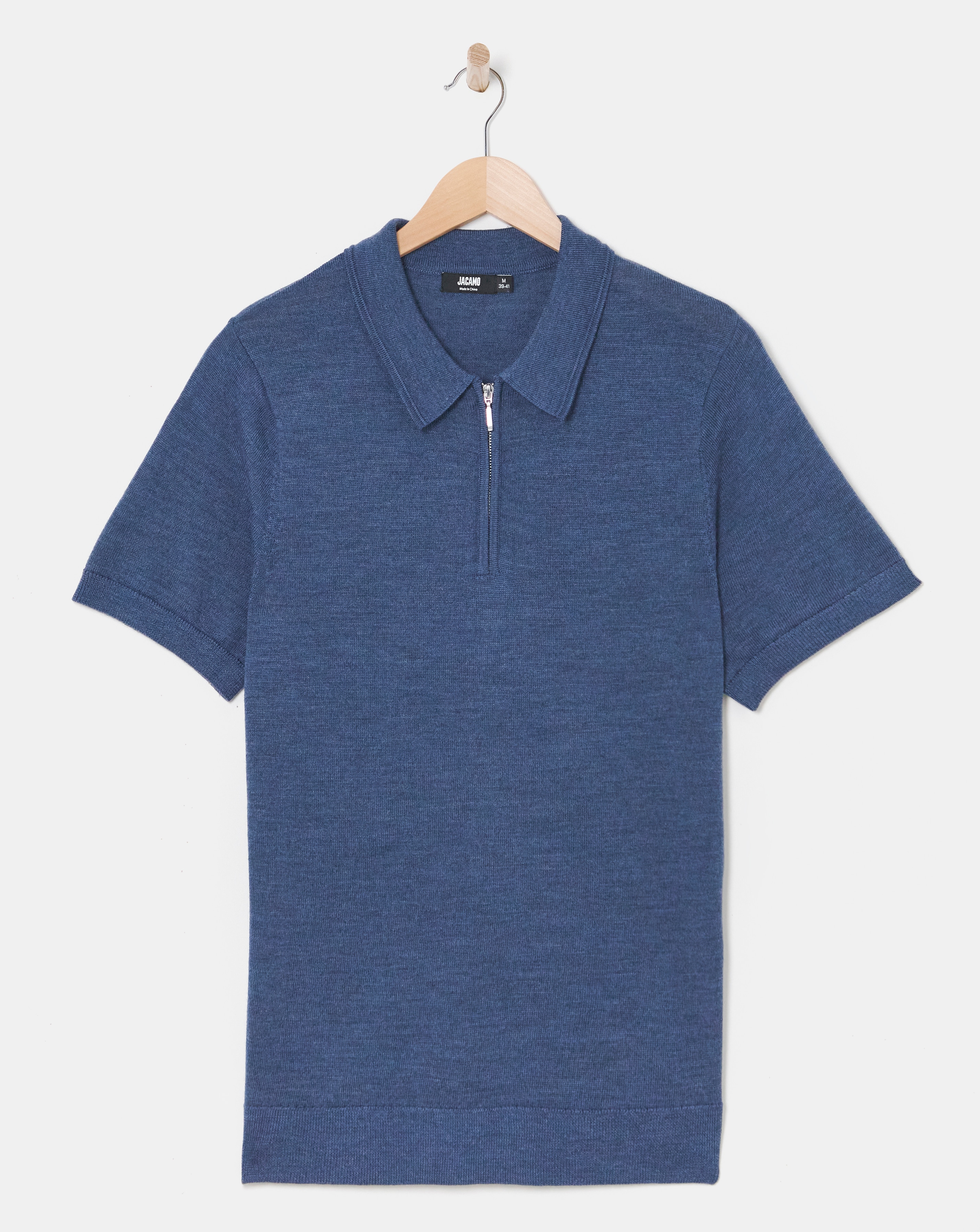 Navy Merino Wool Knitted Polo Slim Fit