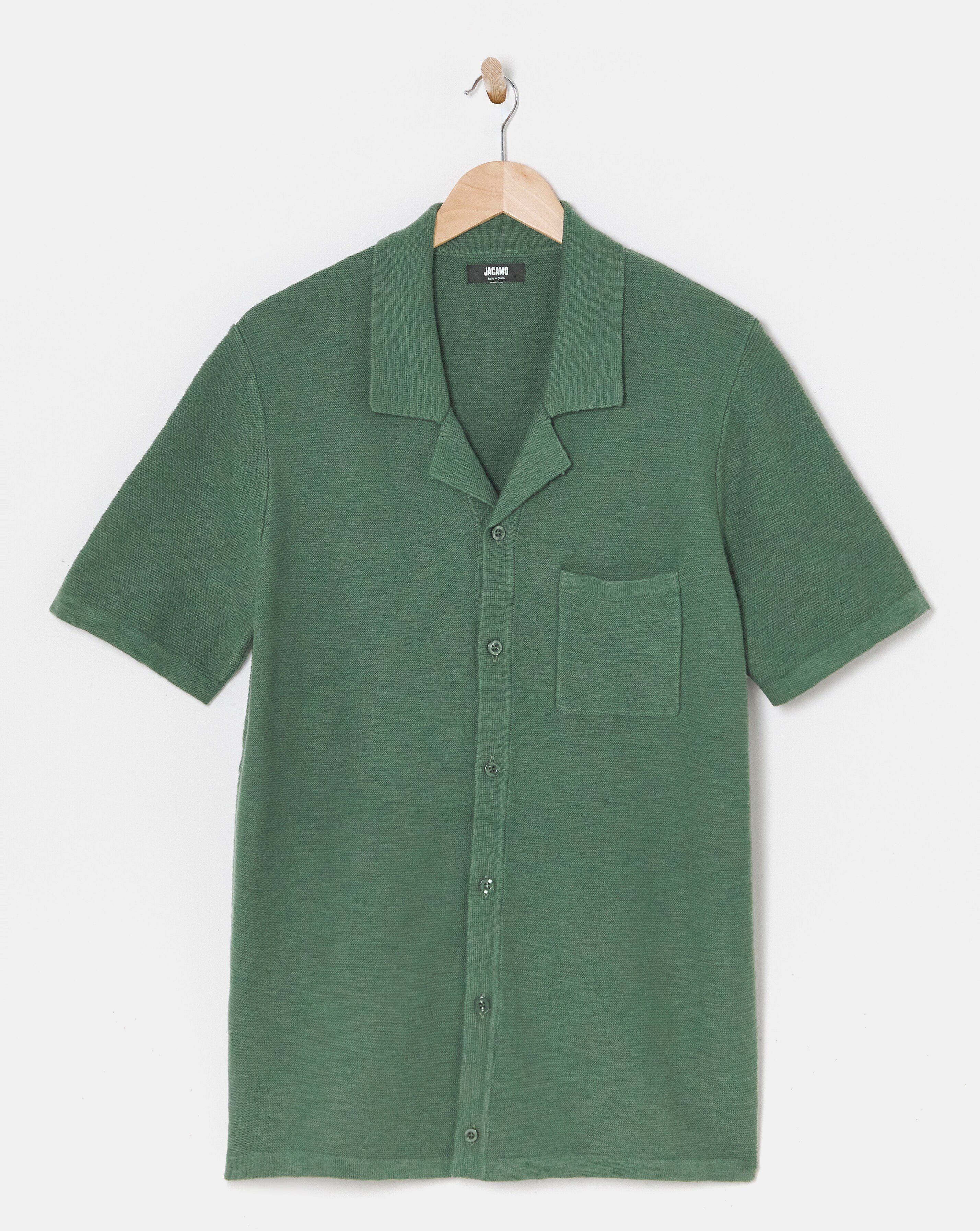 Khaki Knitted Cuban Collar Shirt