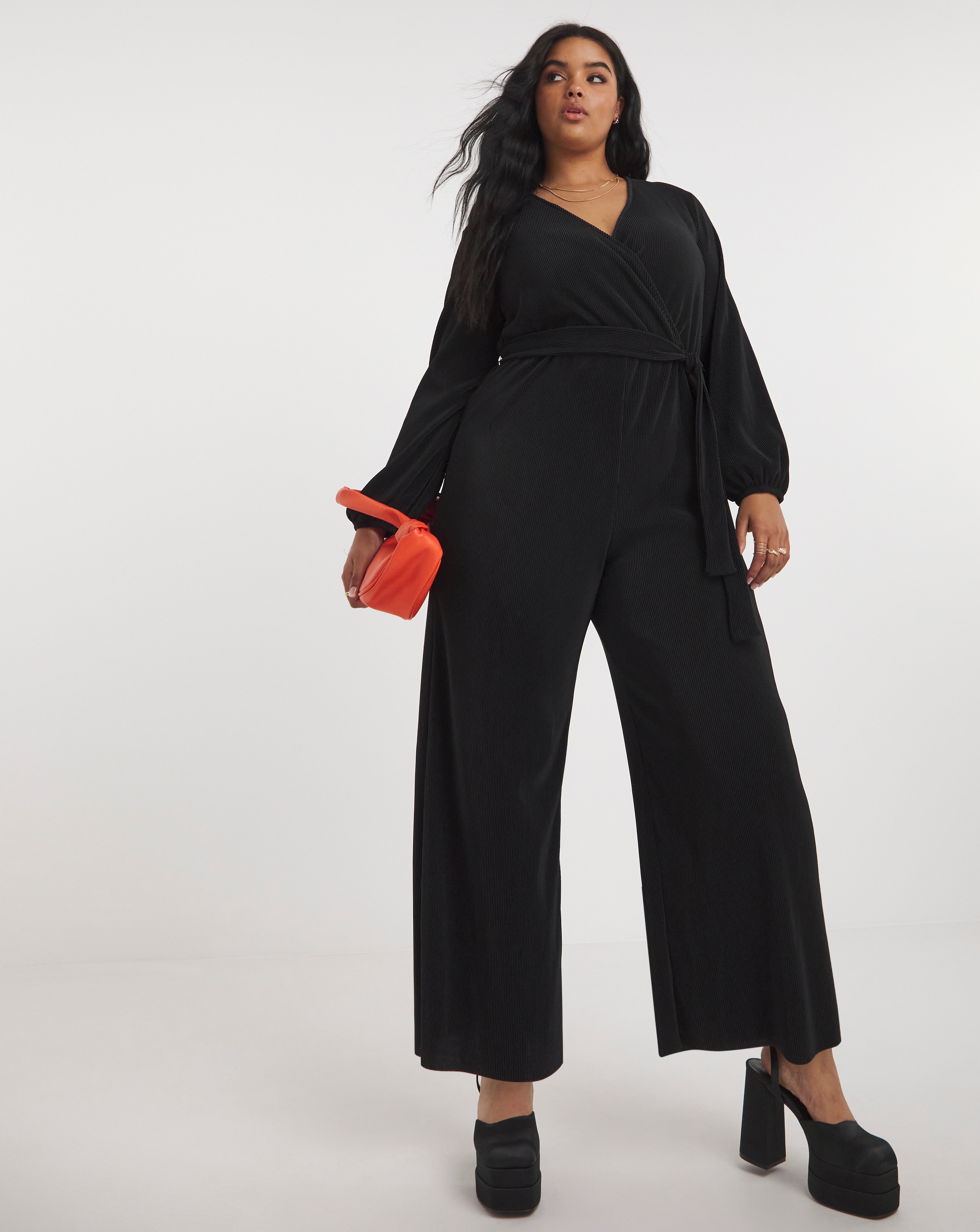 Wide Leg Belted Plisse Jumpsuit