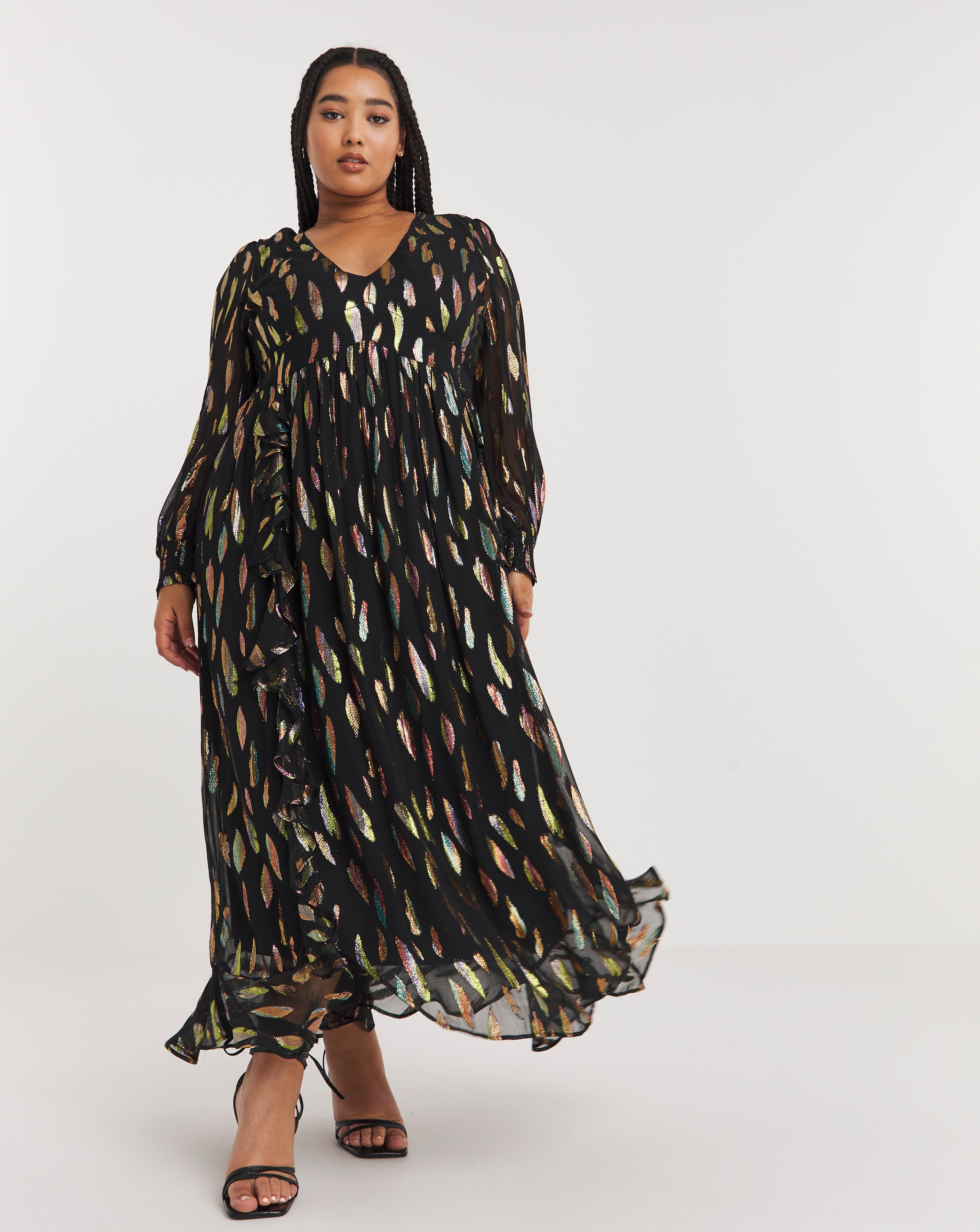 Rainbow Foil Jacquard Midi Dress