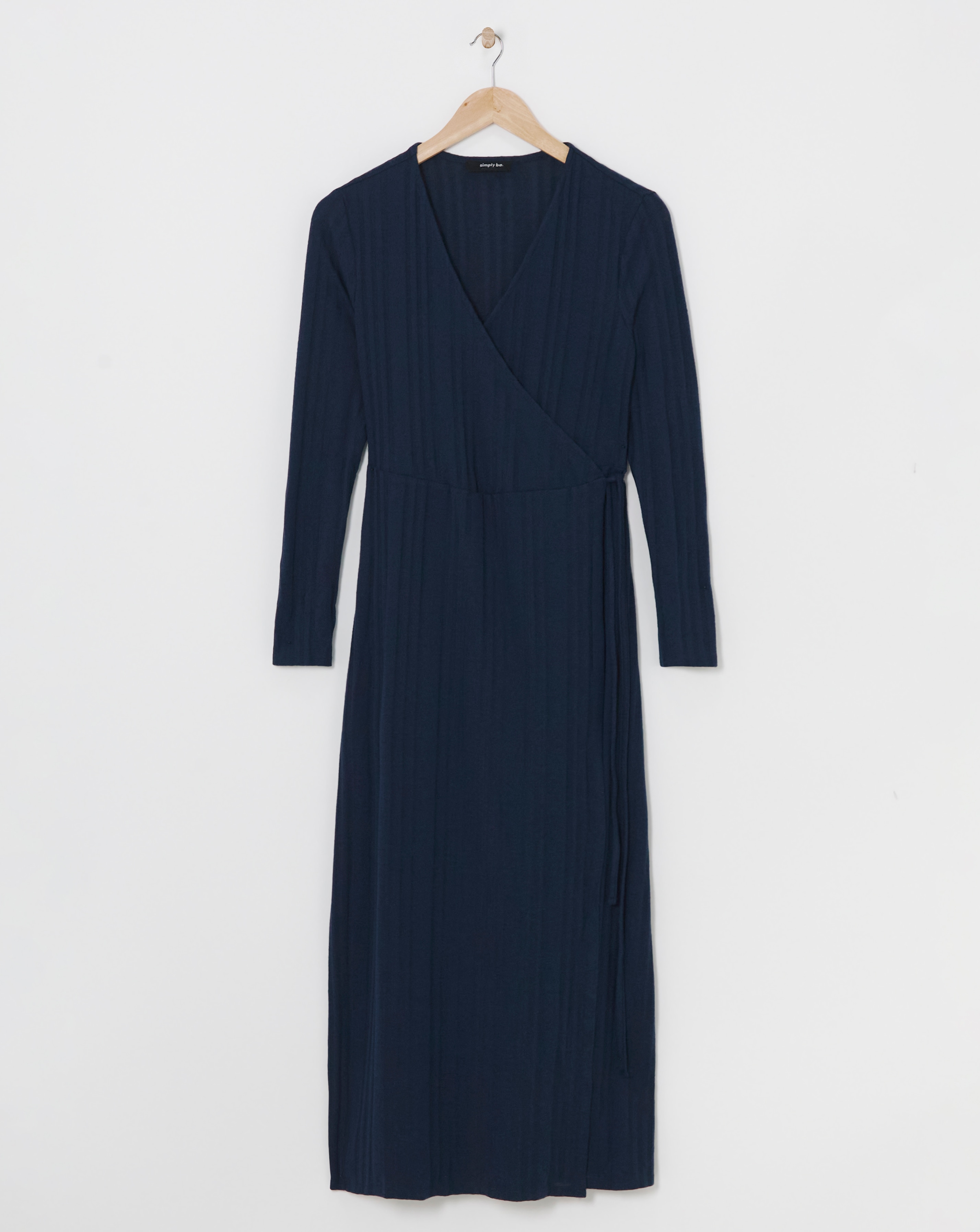 Navy Rib Wrap Midi Dress