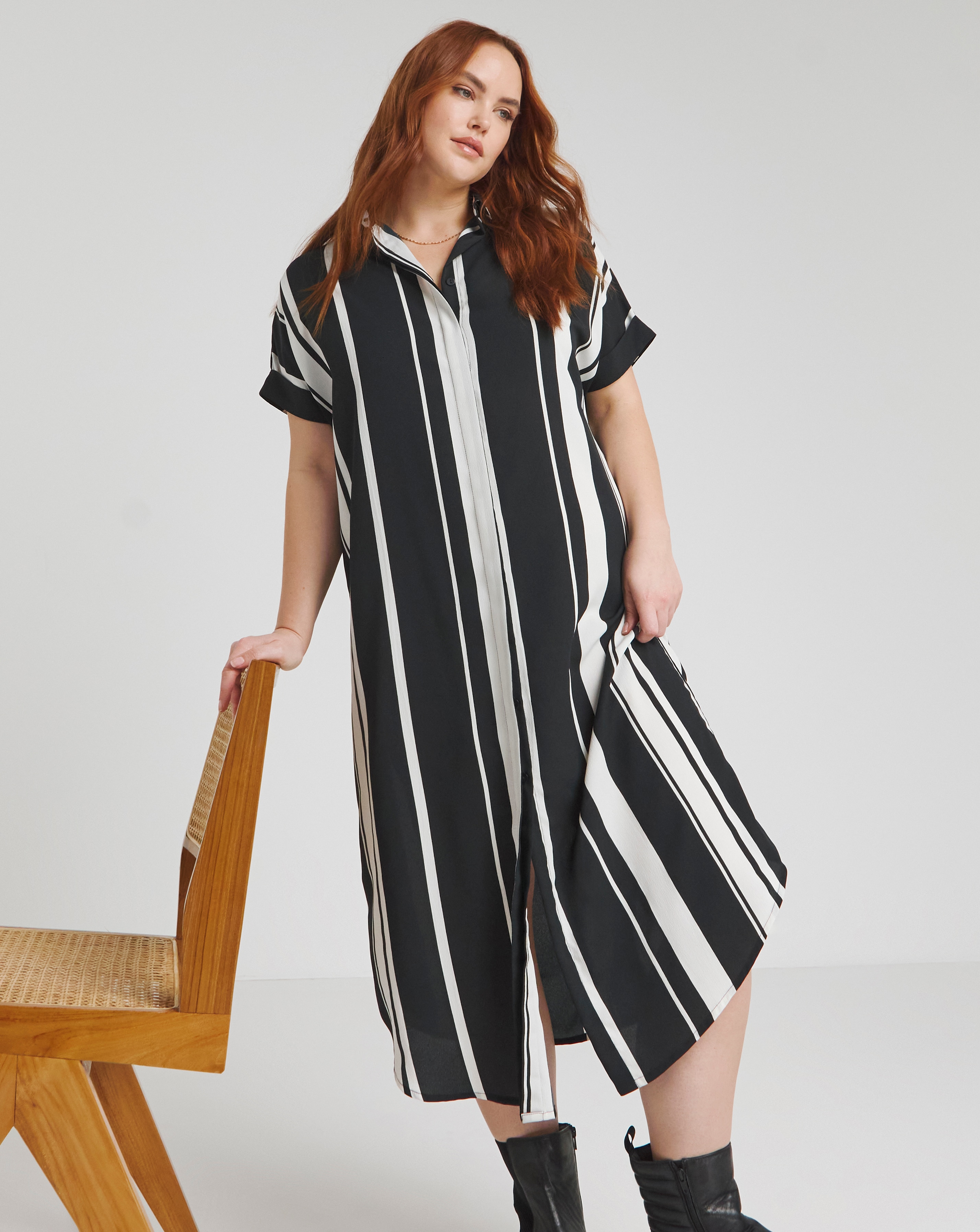 Simply Be Mono Stripe Midi Shirt Dress