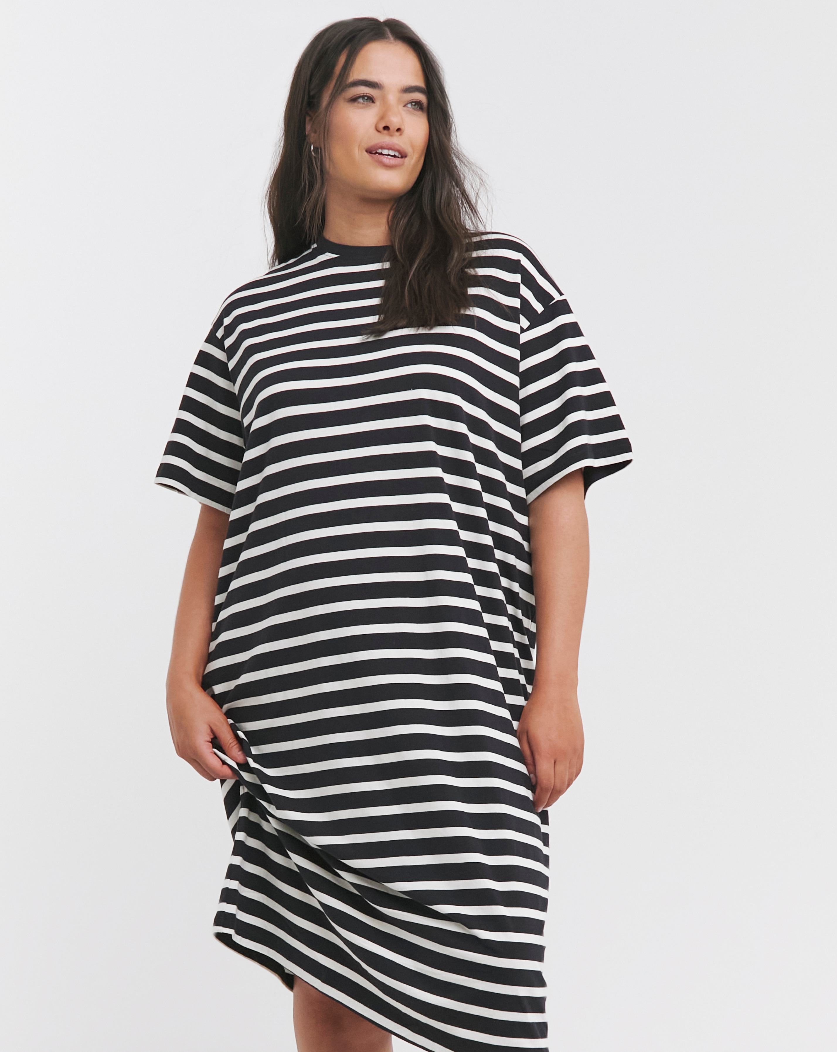 Stripe Cotton Jersey Midi T-Shirt Dress