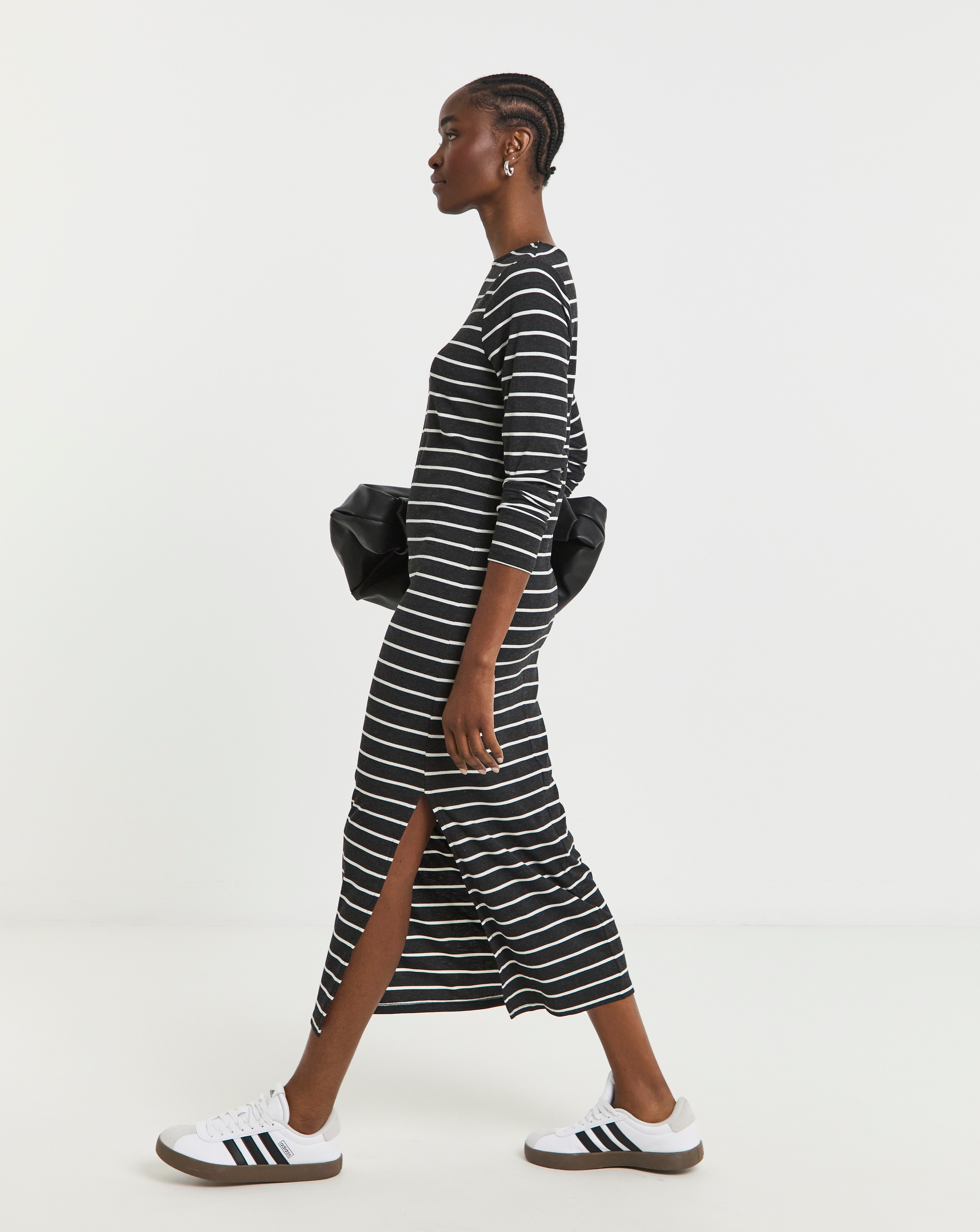Ribbed Stripe Midaxi Column Dress