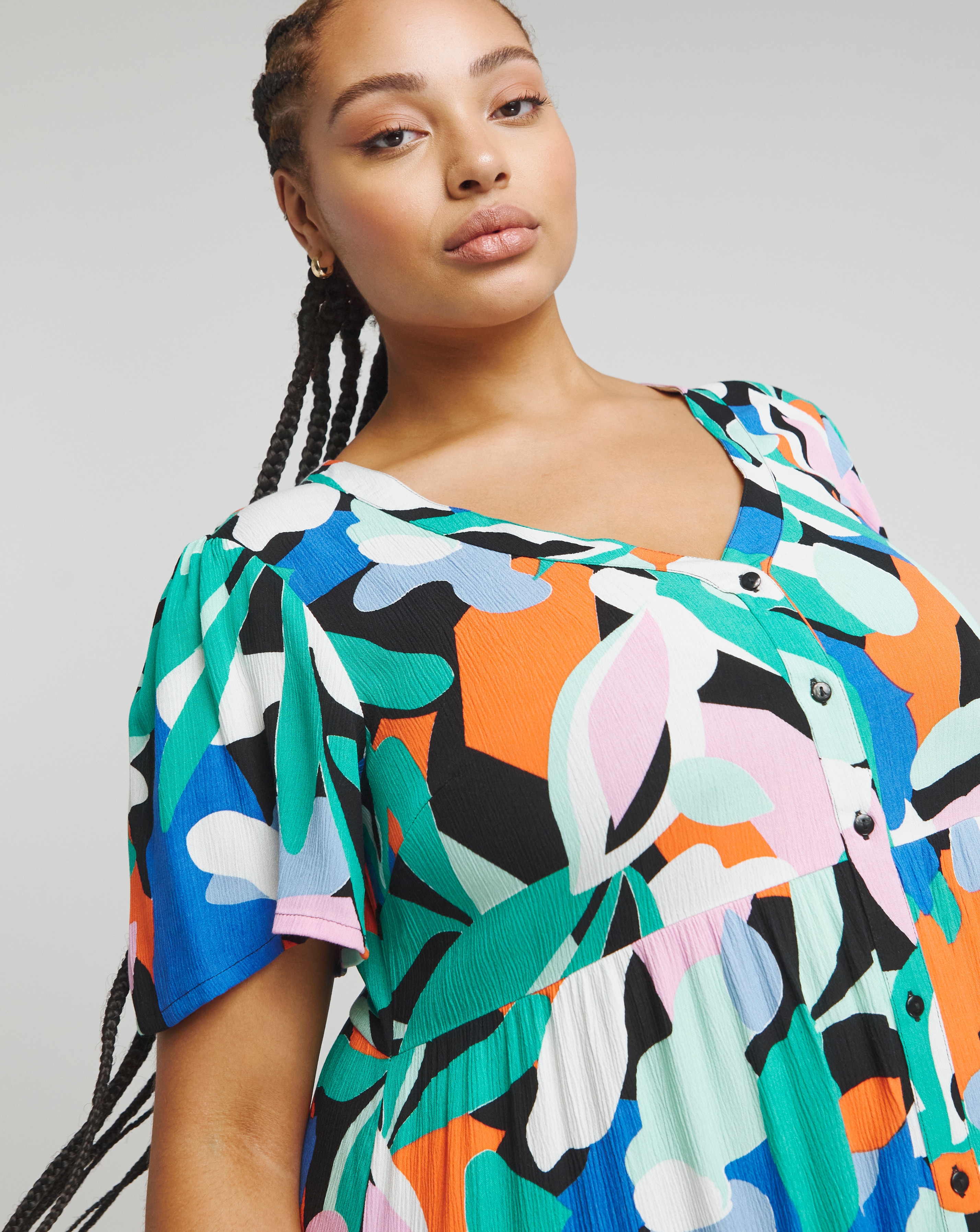 Multi Crinkle Button Through Maxi Dress