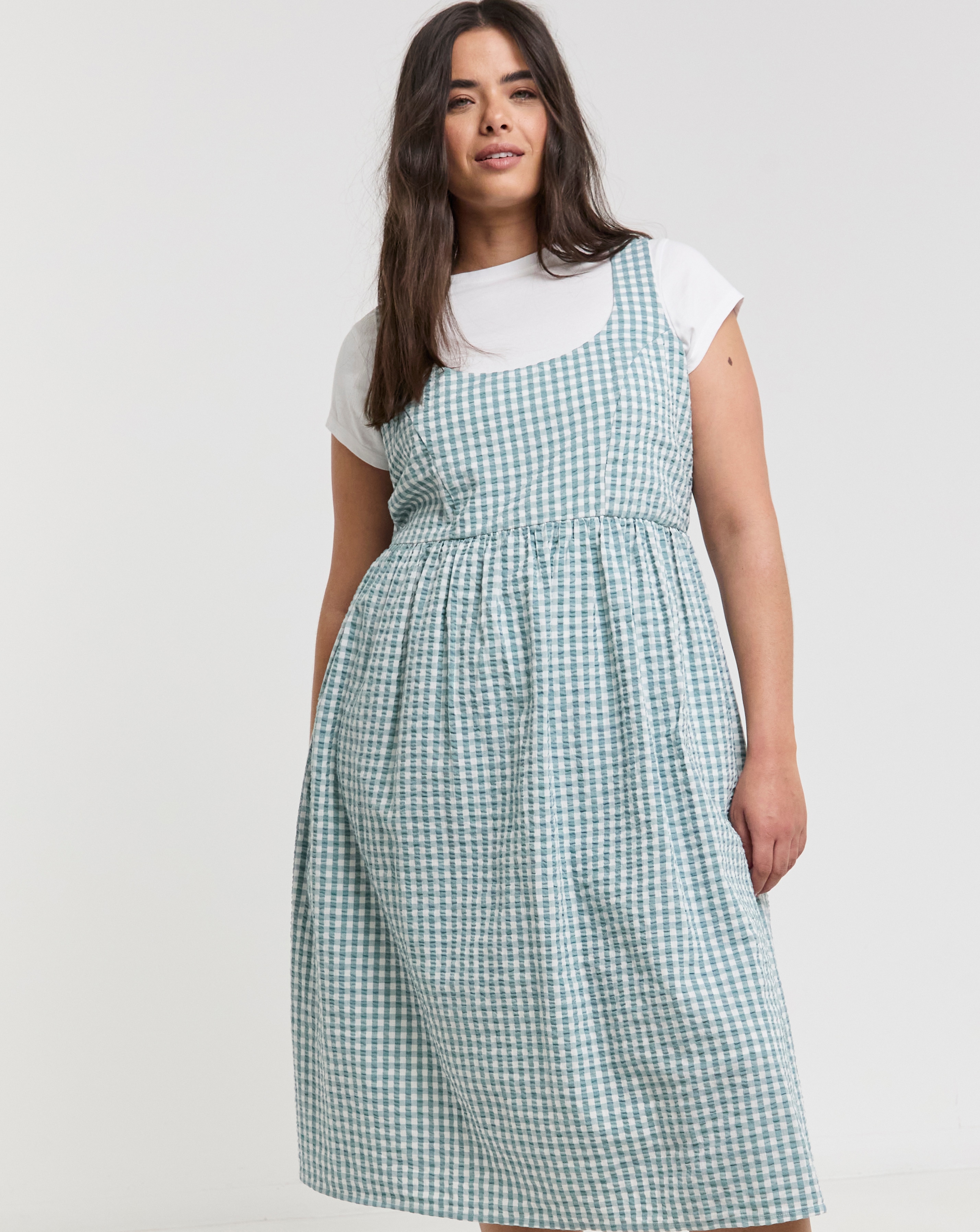 Gingham Textured Sundress With Pockets