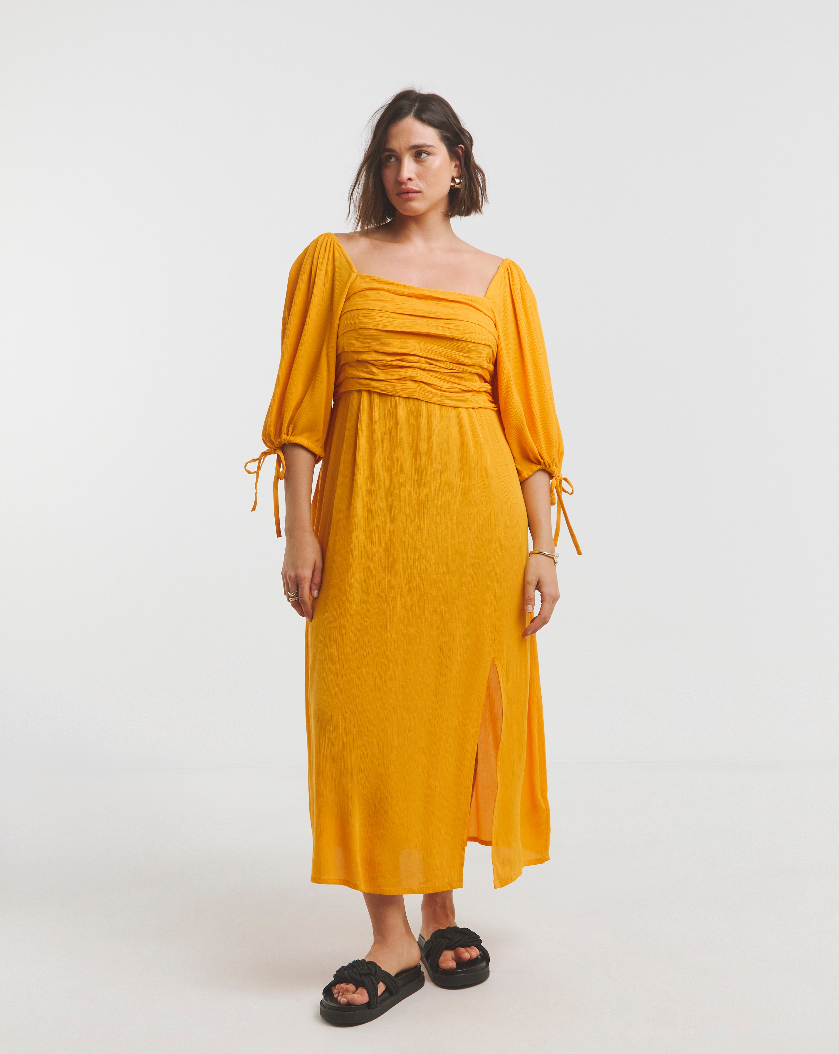 Yellow Crinkle Soft Volume Dress
