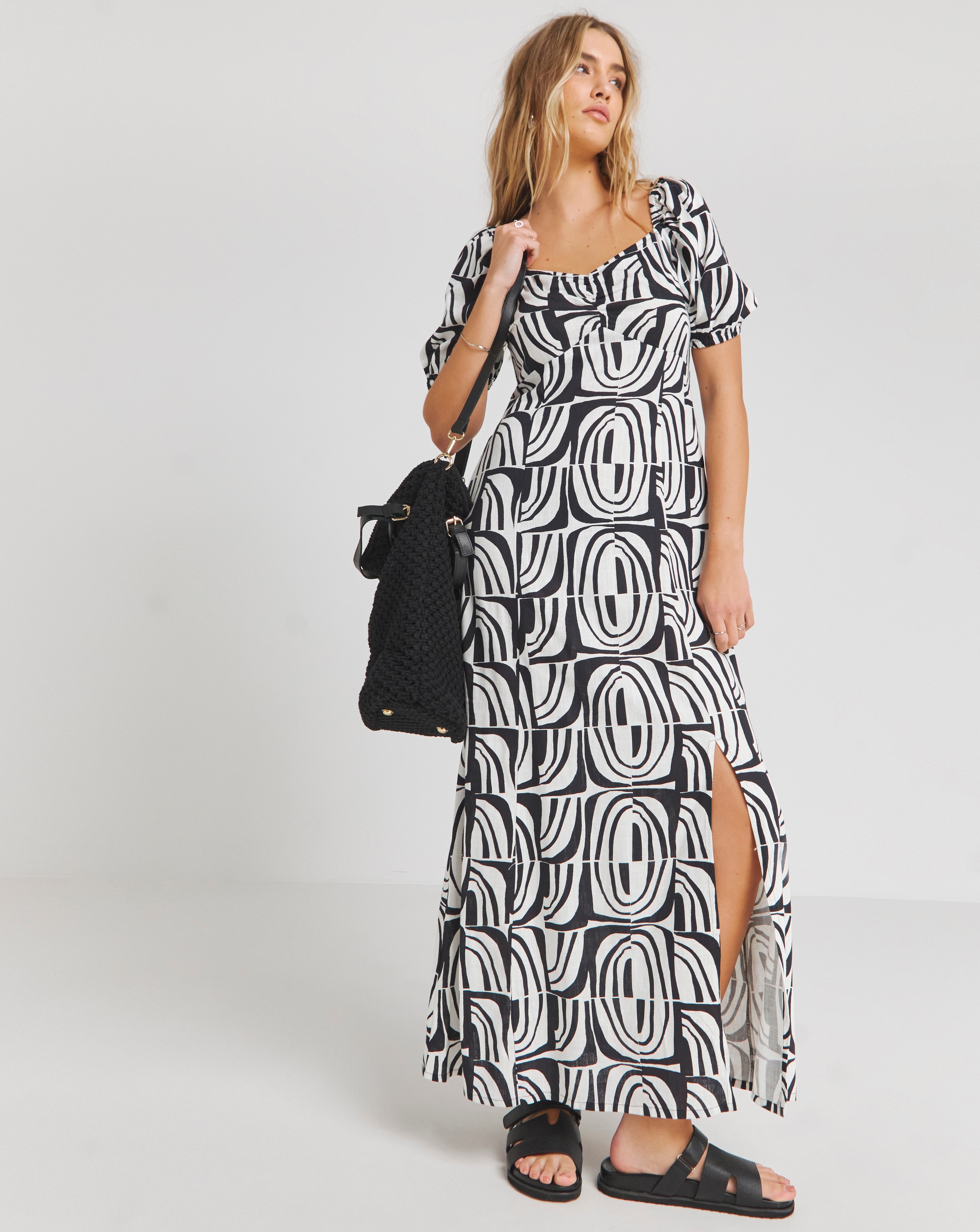 Ruched Front Linen Mix Maxi Dress