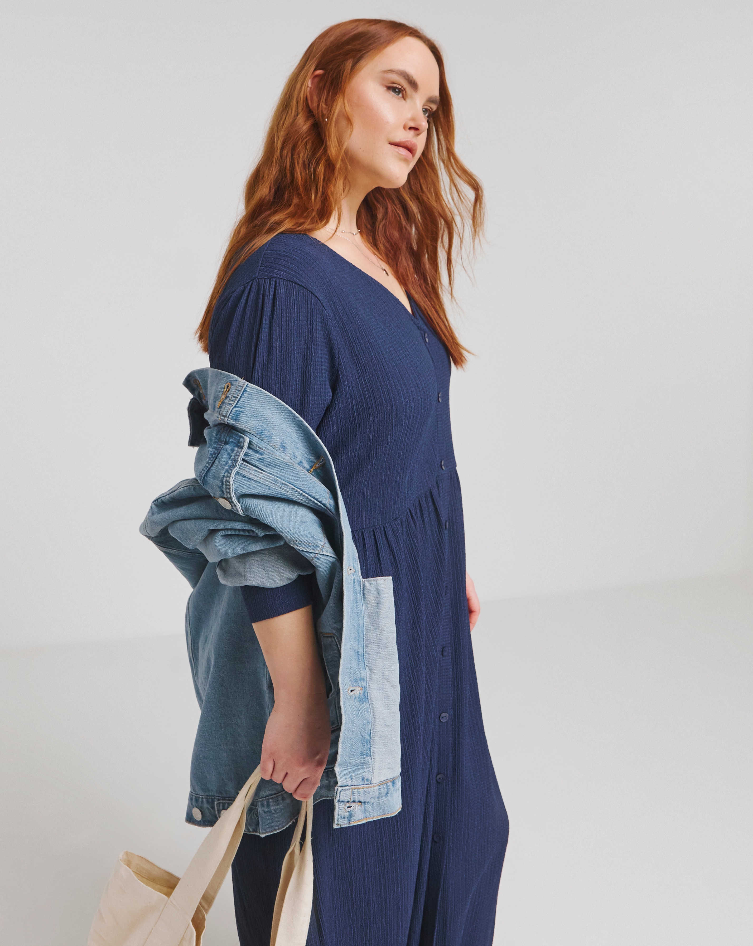 Waffle Button up Midi Dress