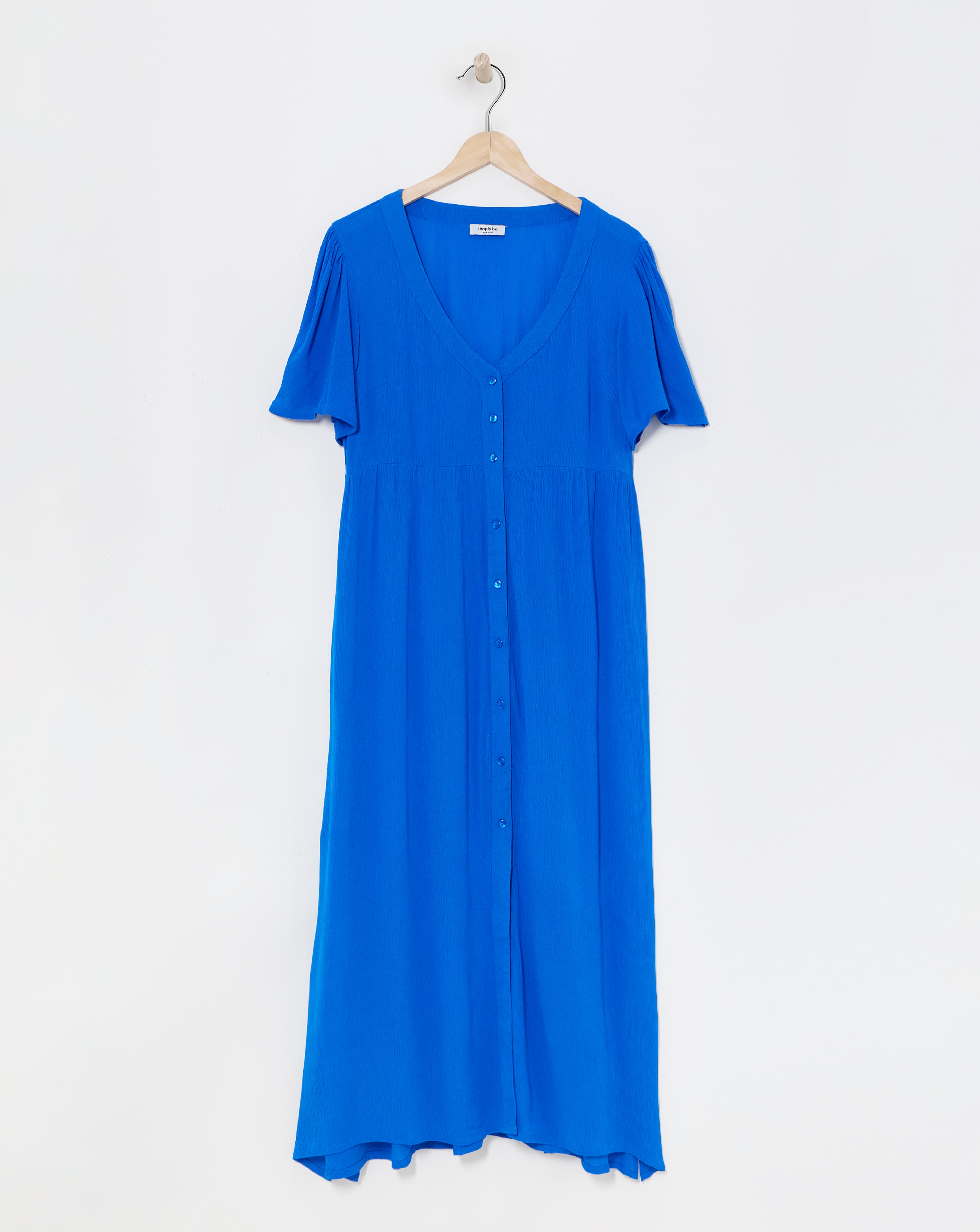Blue Crinkle Button Up Maxi Dress