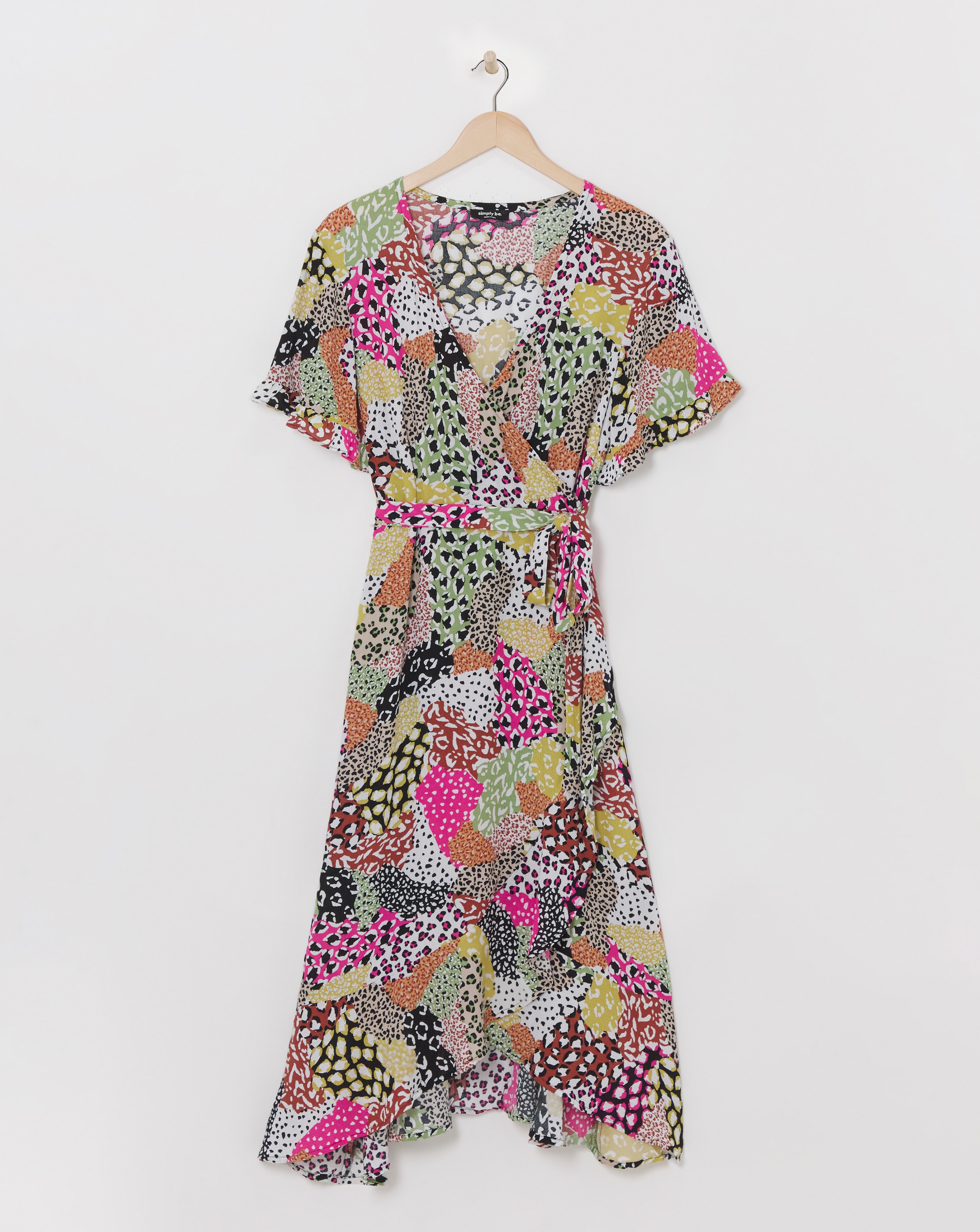 Multi Print Crinkle Wrap Midi Dress