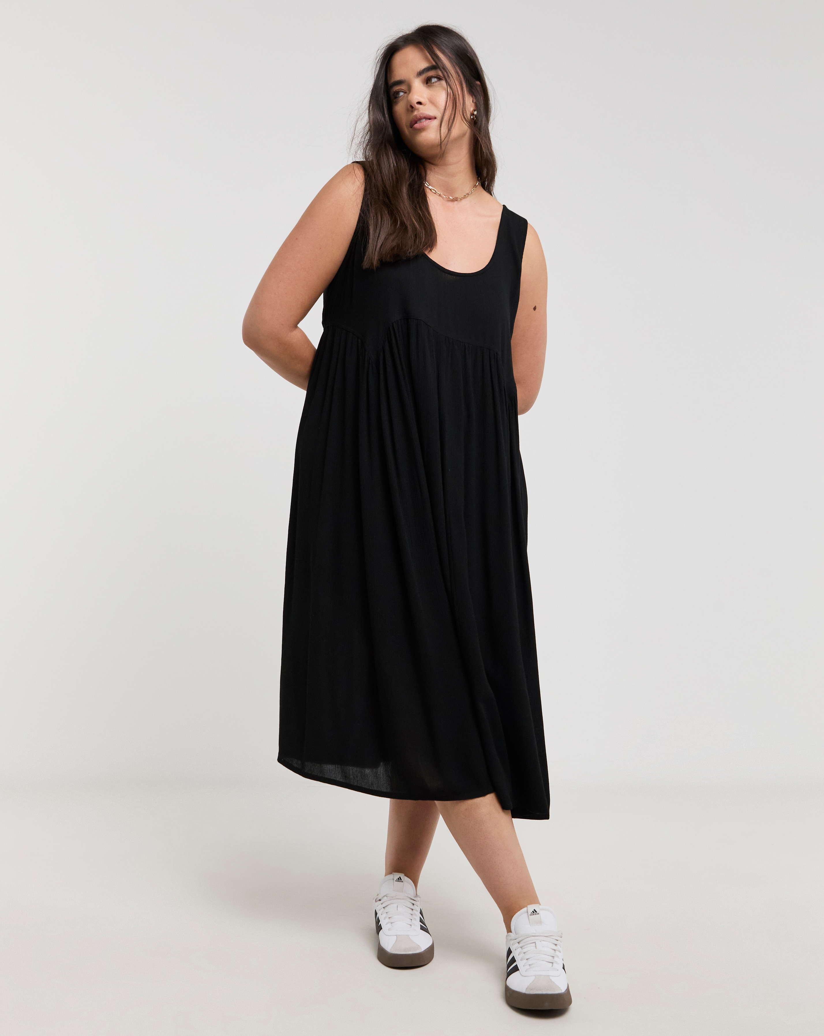 Black Crinkle Midi Sundress