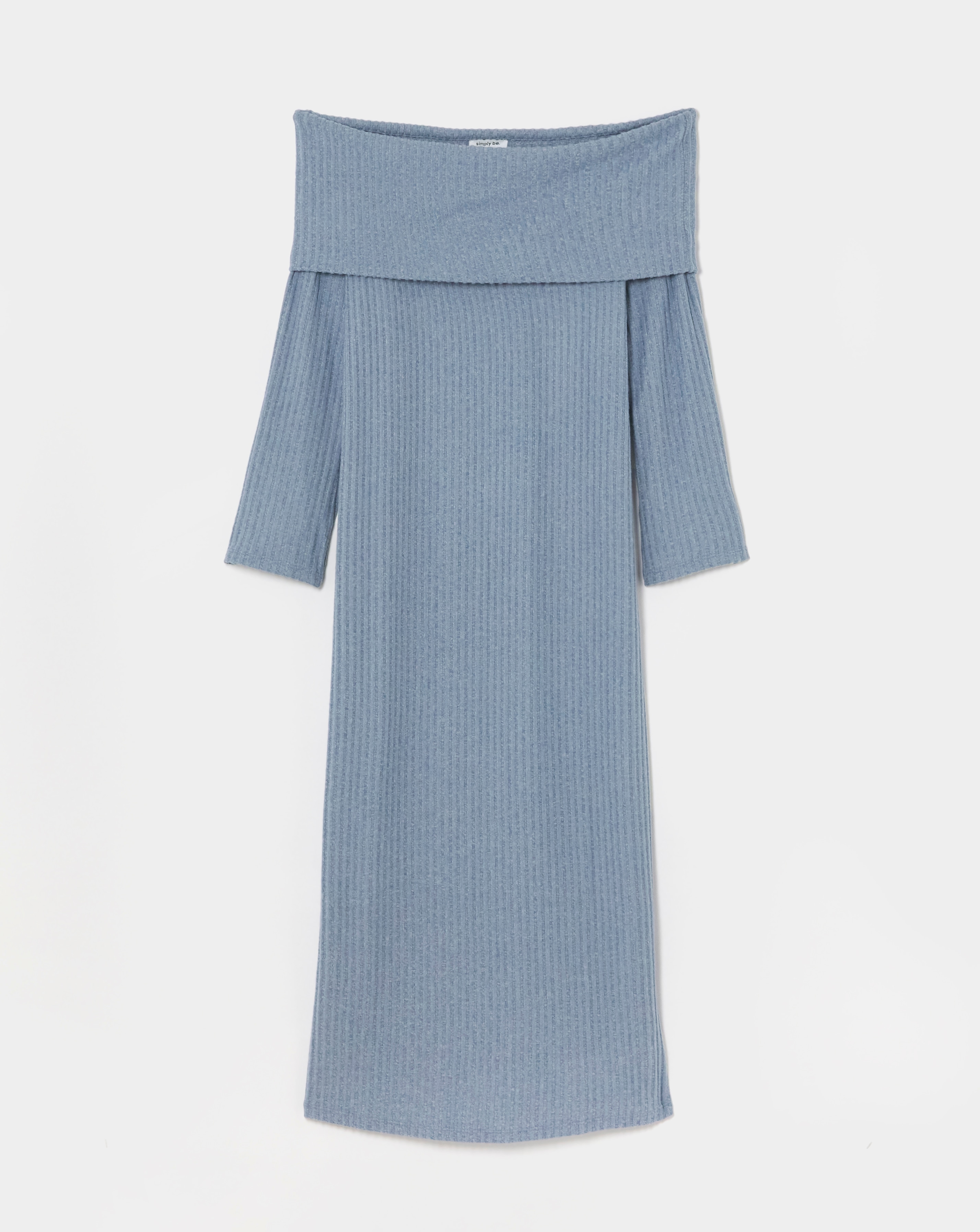 Blue Cosy Rib Bardot Maxi Dress