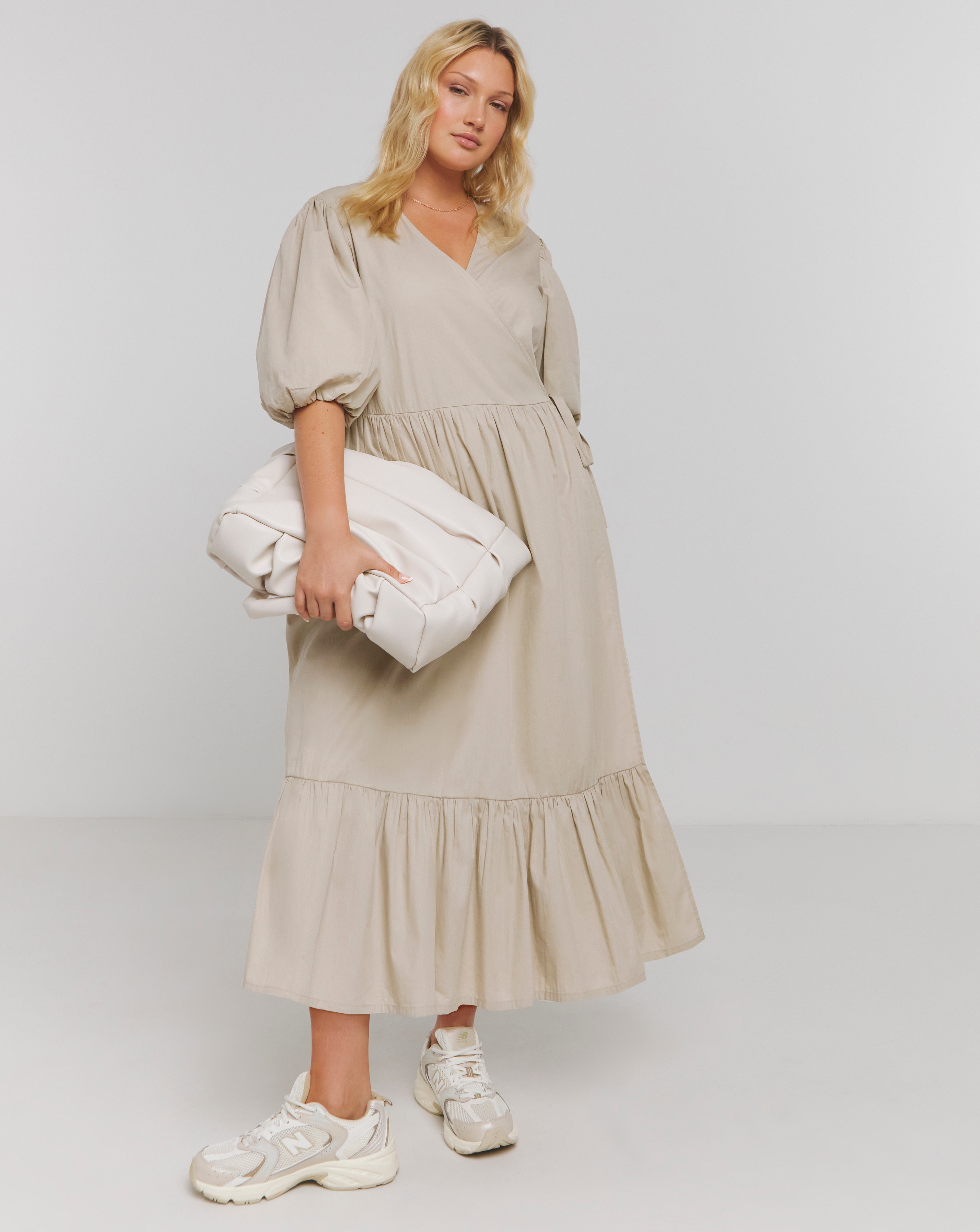 Stone Cotton Poplin Wrap Dress