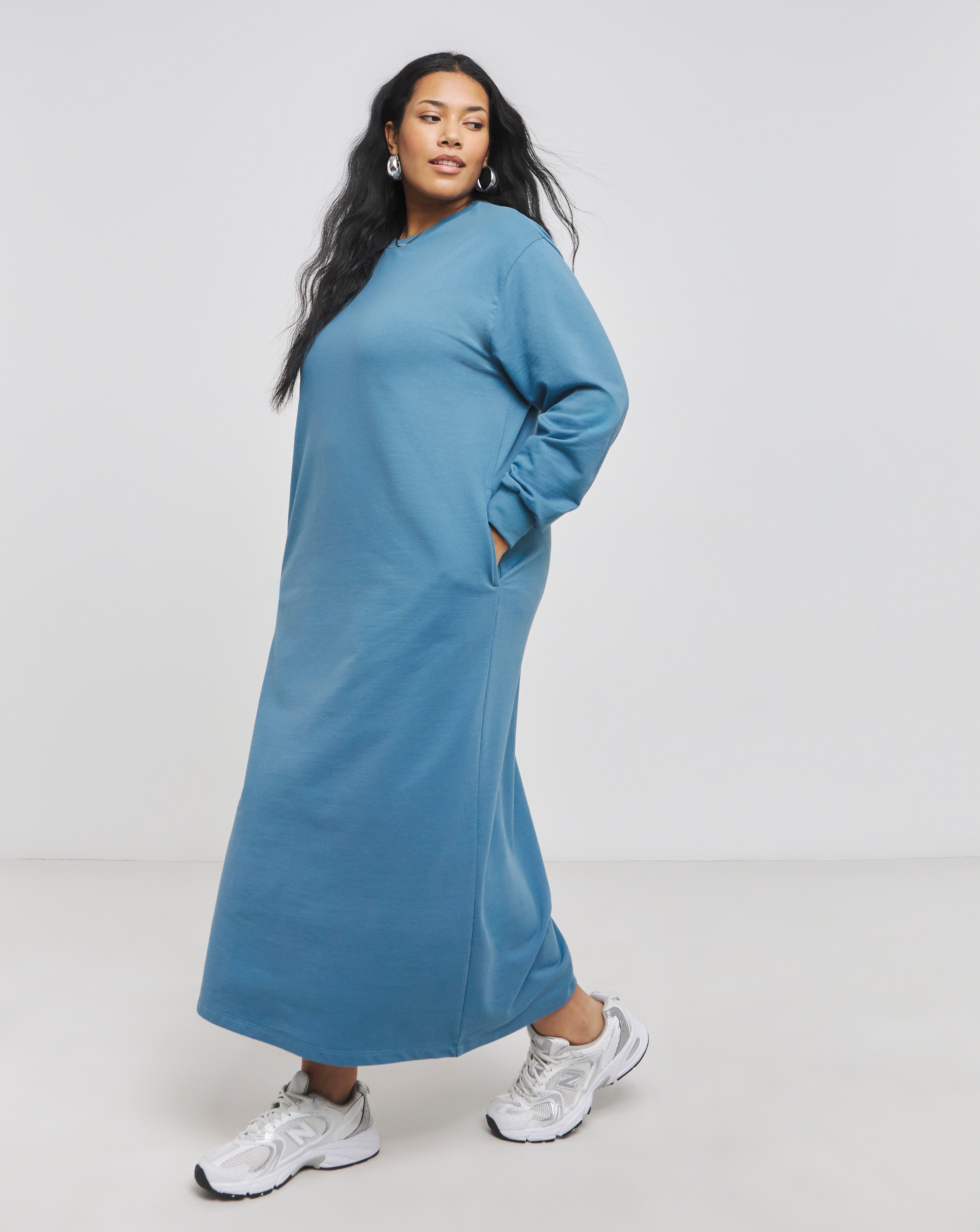 Blue Midi Sweatshirt Dress
