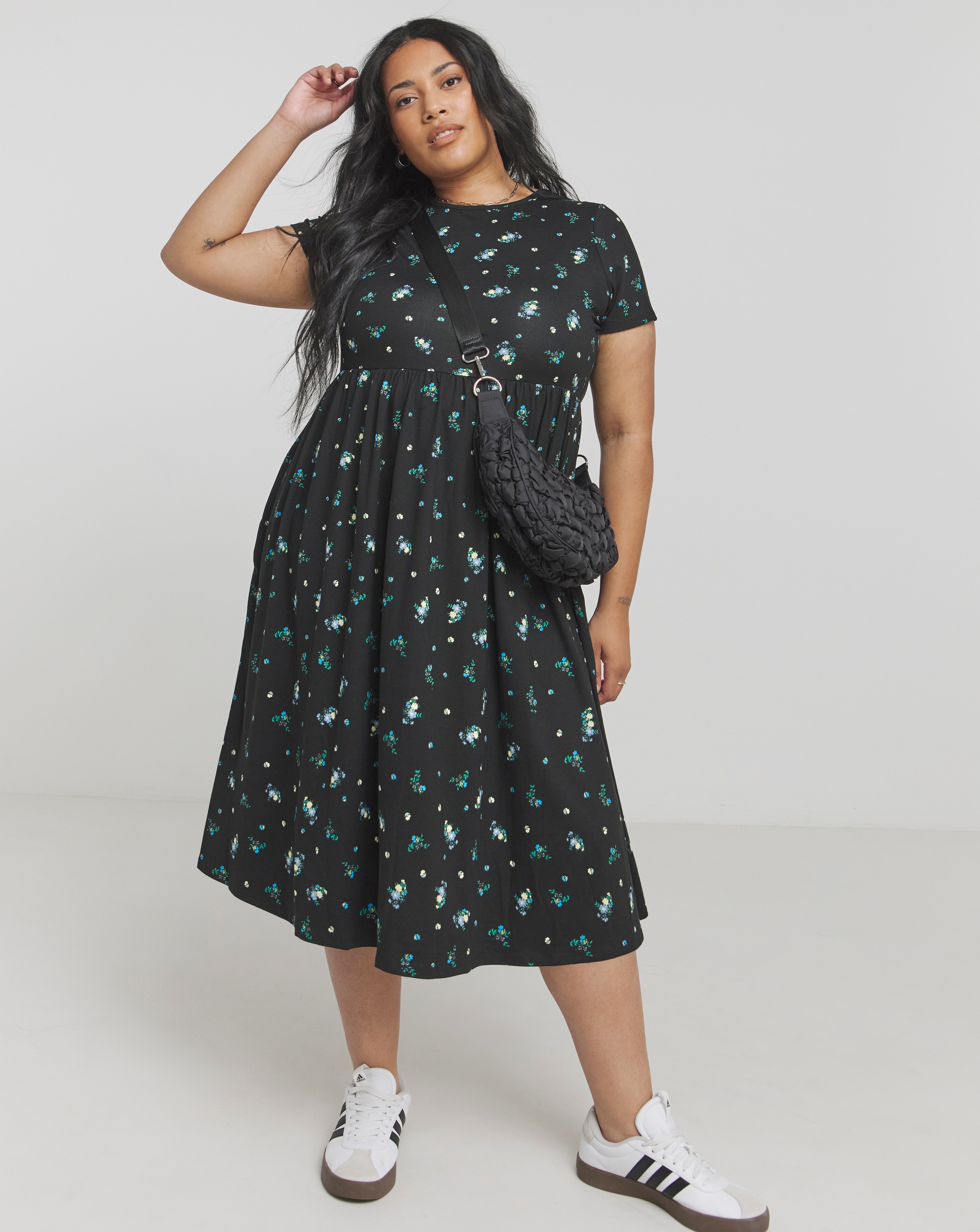 Black Ditsy Supersoft Pocket Midi Dress