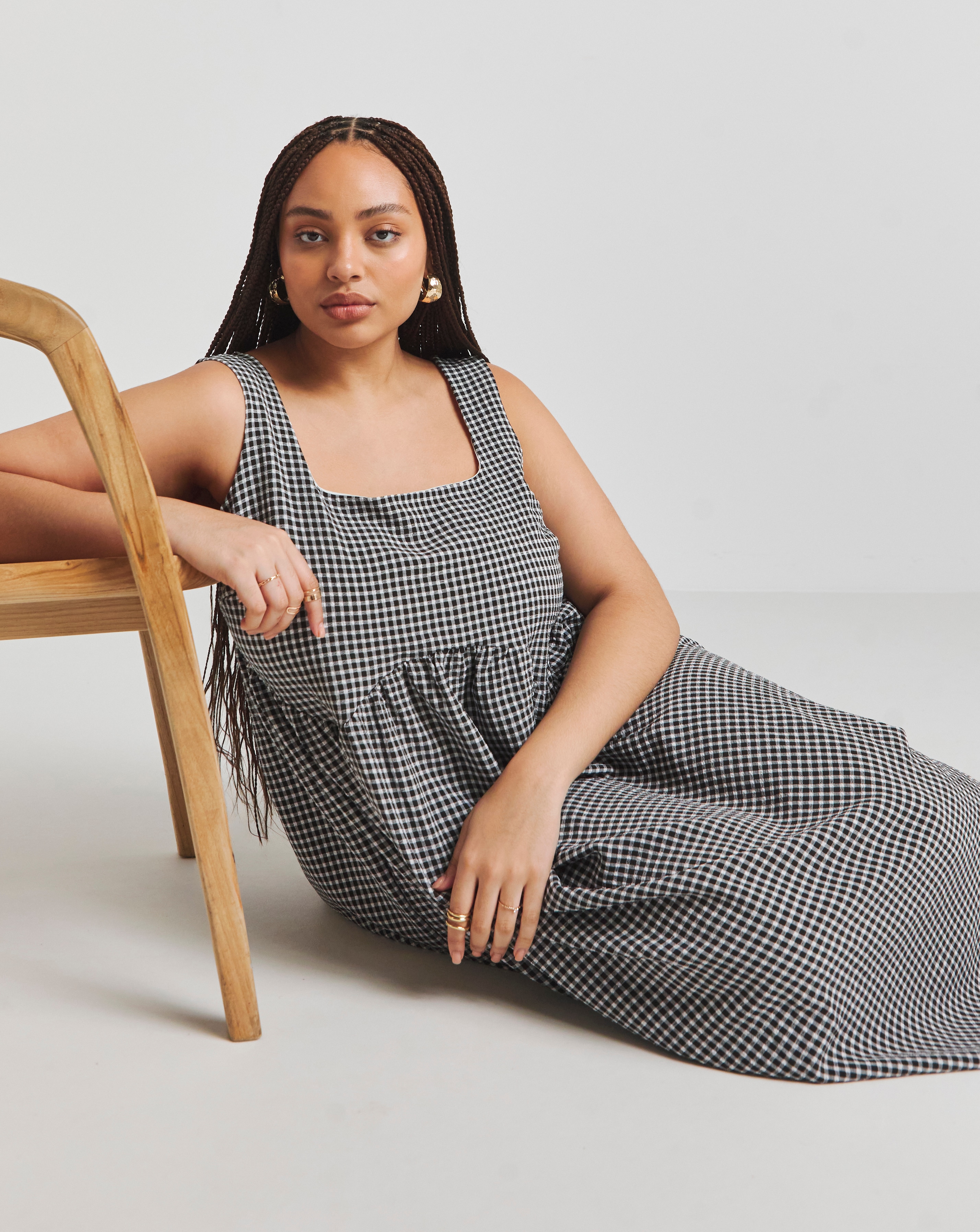 Black Gingham Textured Sundress