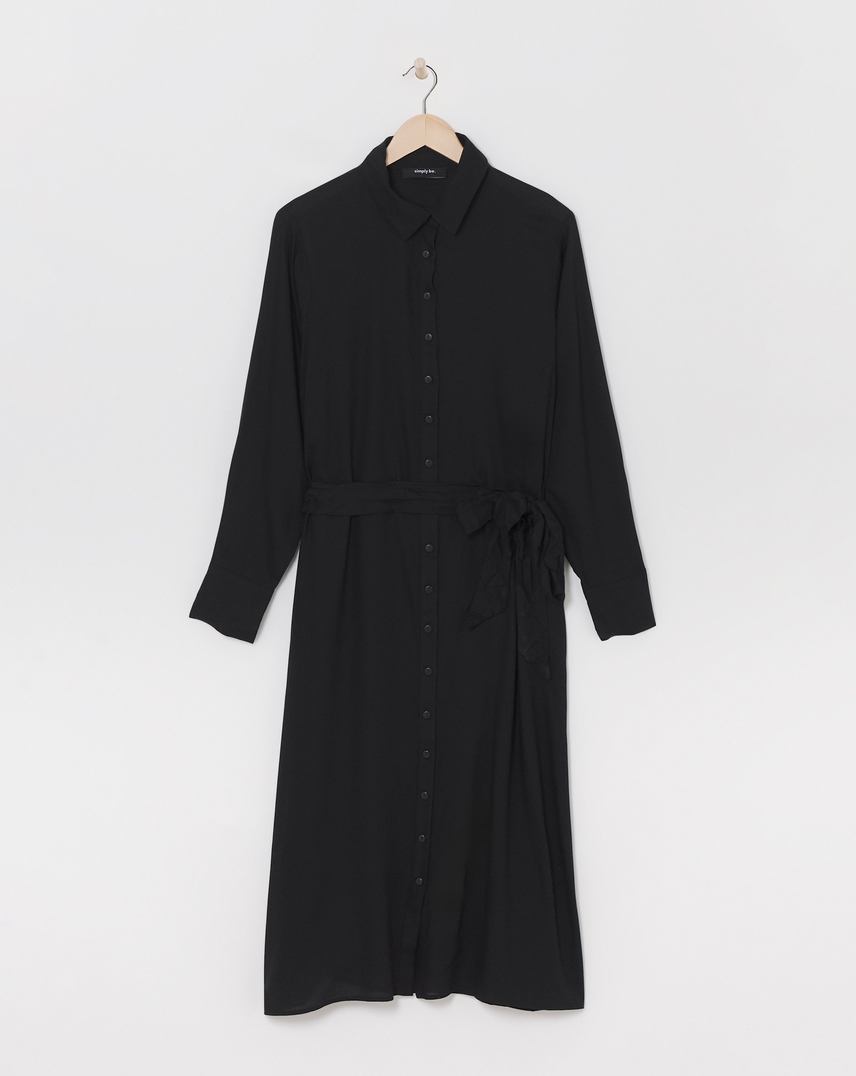 Black Tie Waist Midi Shirt Dress