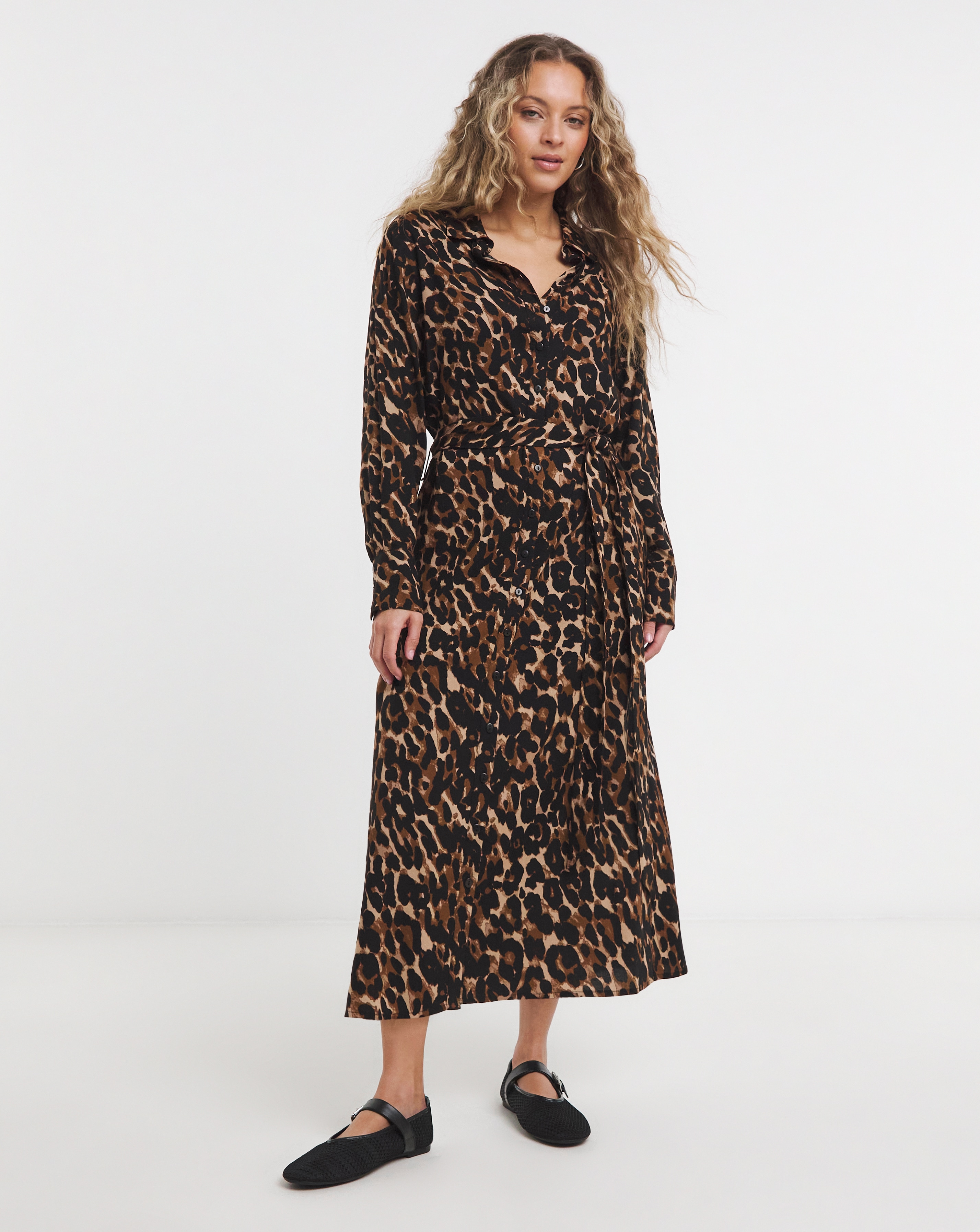 Leopard Printed Shirt Dress