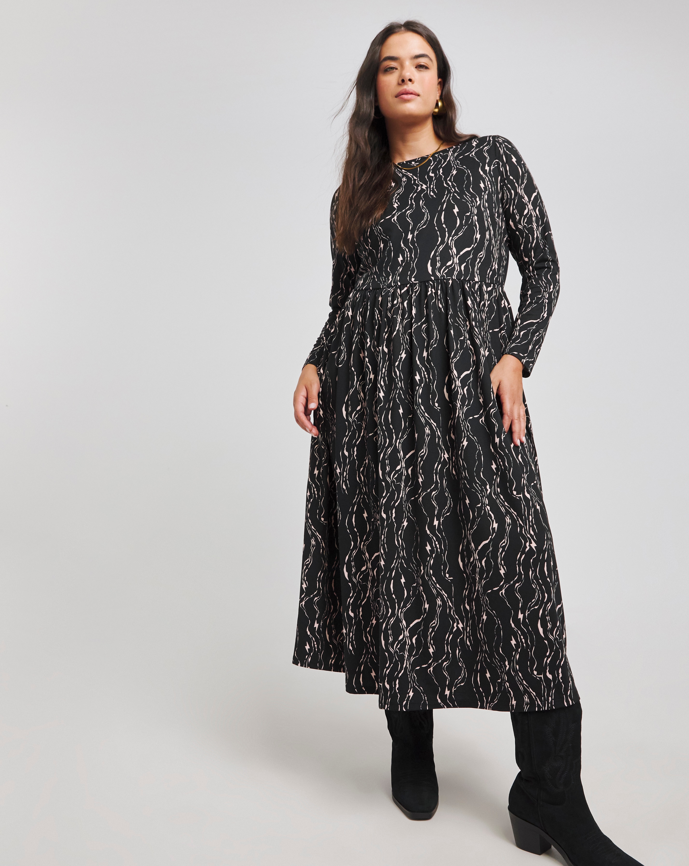 Black Print Supersoft Midi Dress