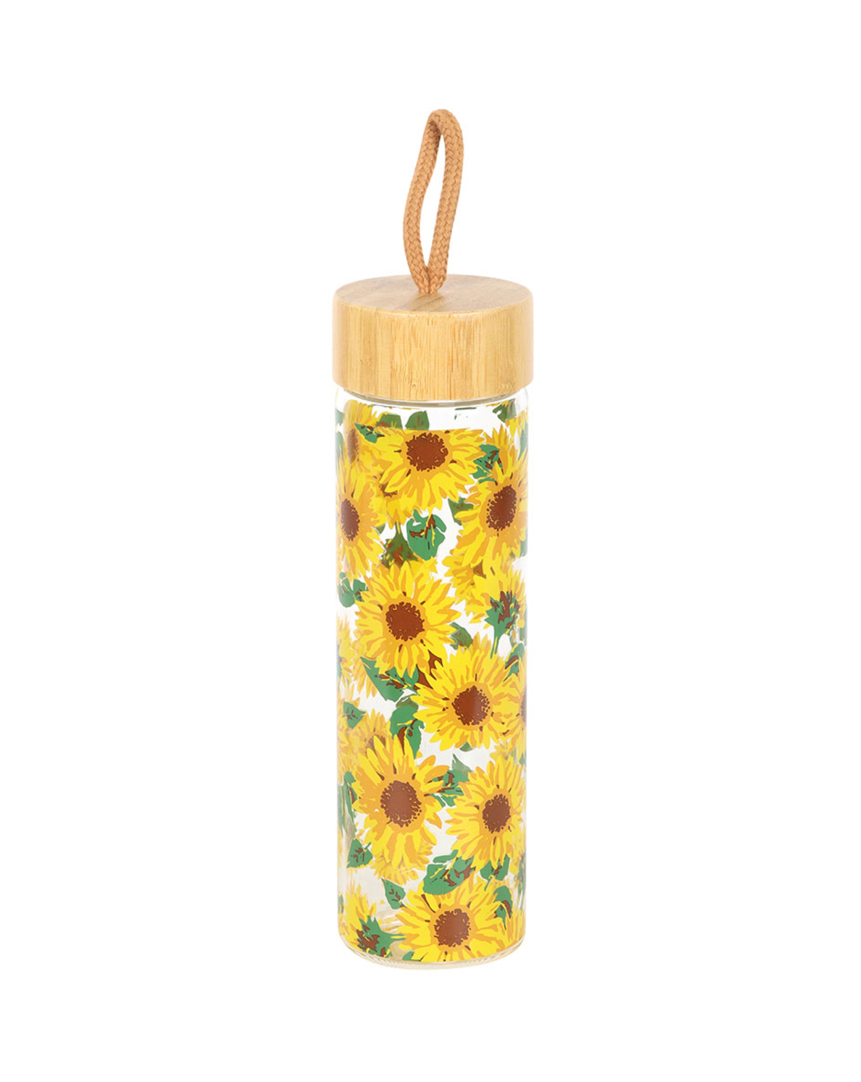 New In - Sunflower Print Glass Water Bottle